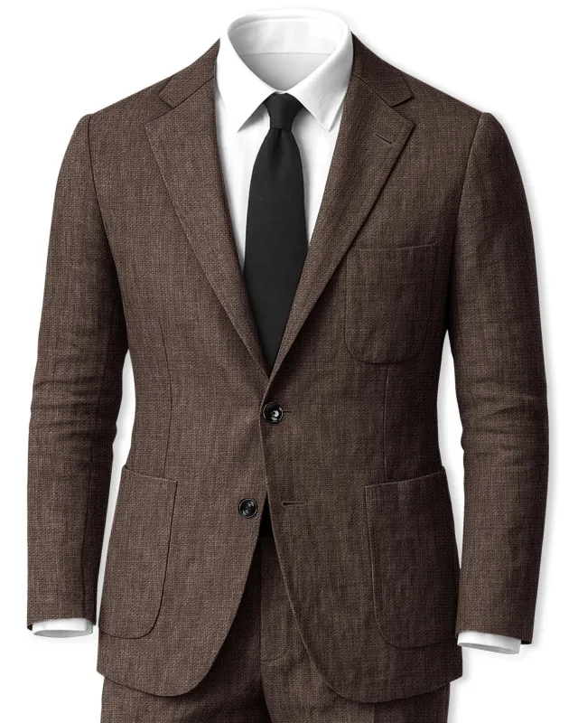 Terravo-Bistre Brown Luxurious Linen Single Breasted Sports Suit made by French Crown