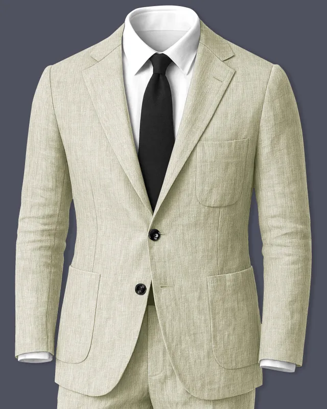 Virenza-Thistle Green Luxurious Linen Single Breasted Sports Suit made by French Crown