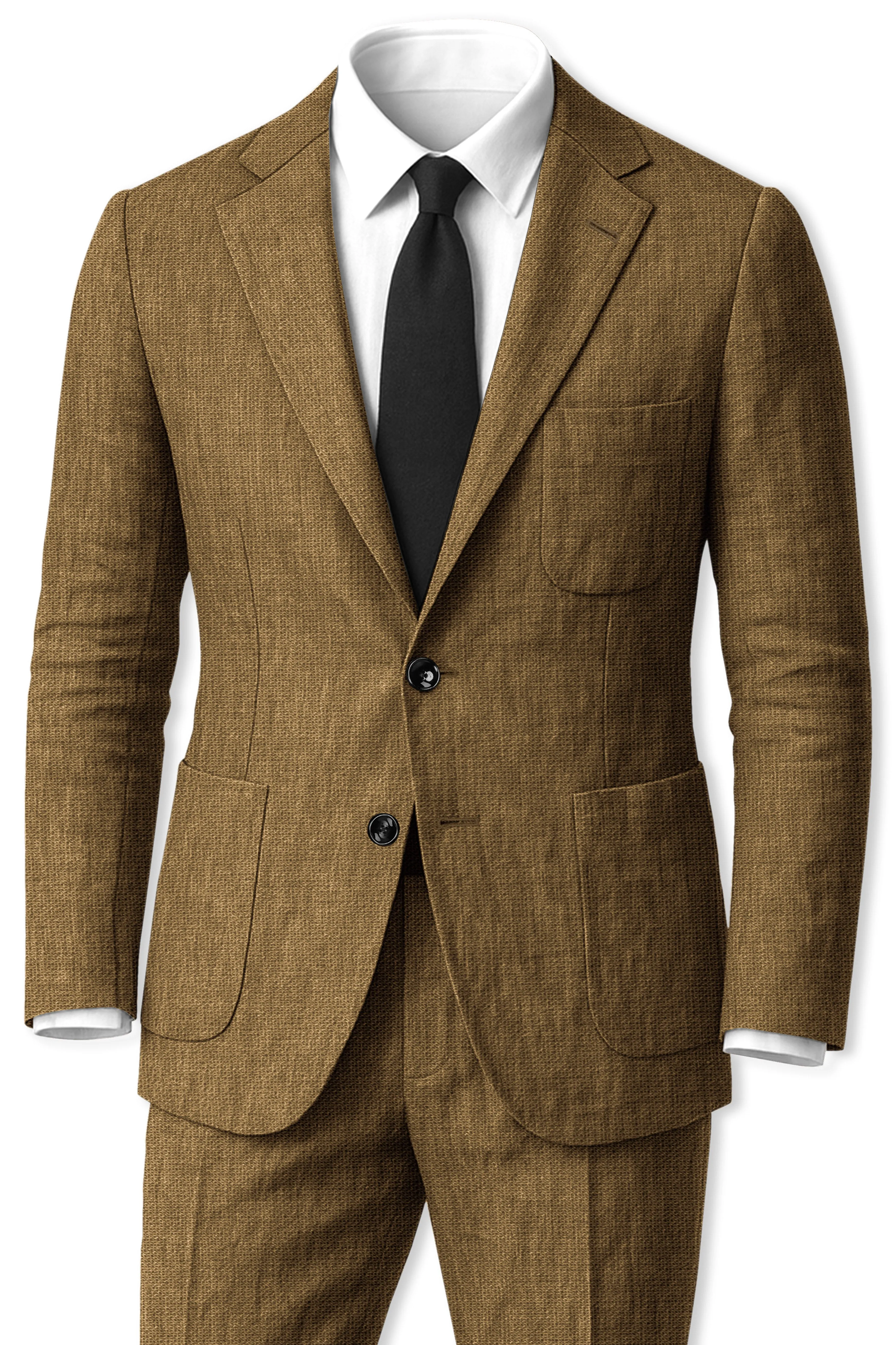 Brunoro-Khaki Luxurious Linen Single Breasted Sports Suit sold by French Crown product image thumbnail 2