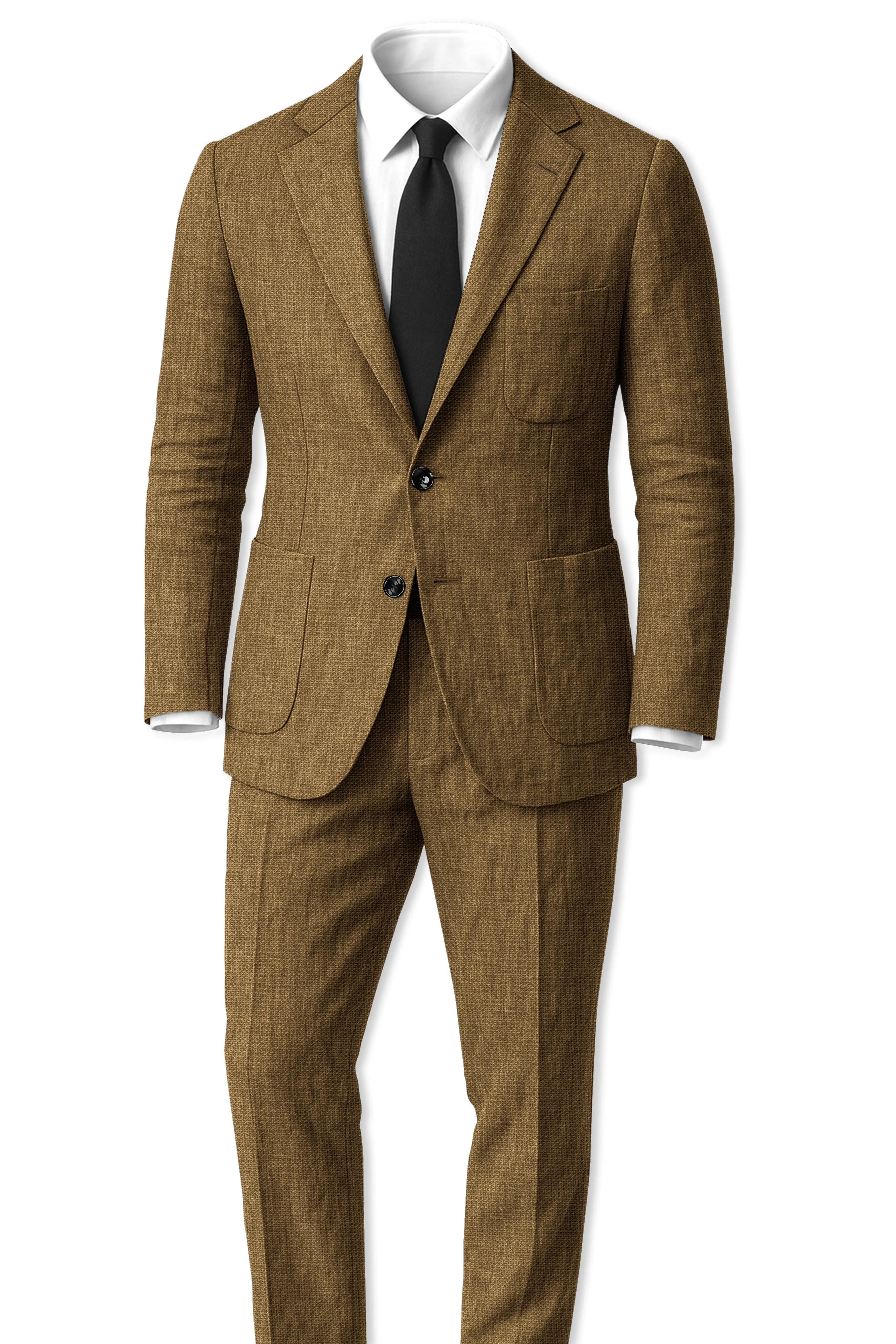 Brunoro-Khaki Luxurious Linen Single Breasted Sports Suit sold by French Crown product image thumbnail 4
