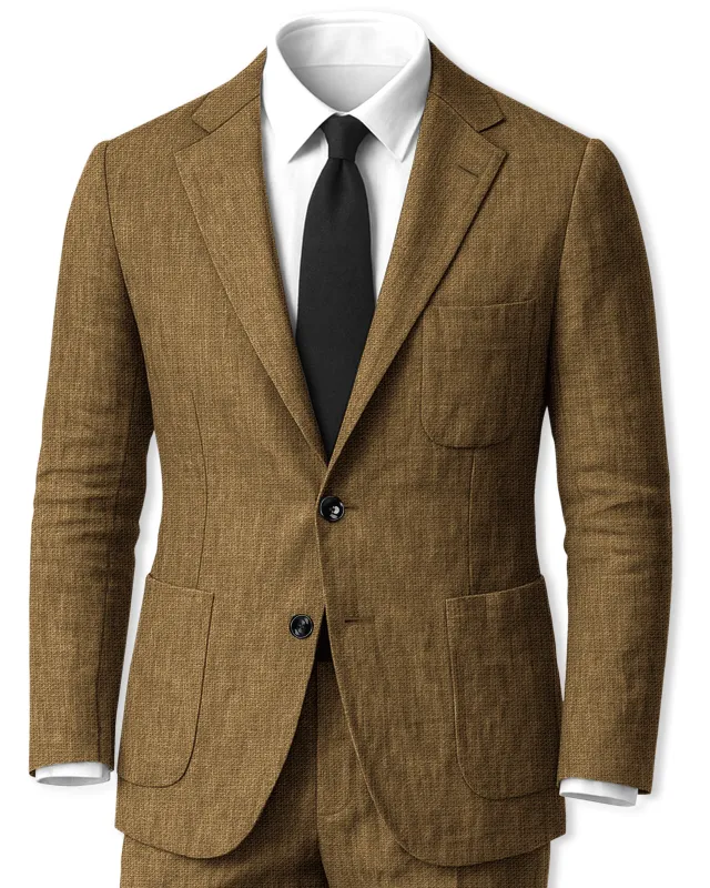 Brunoro-Khaki Luxurious Linen Single Breasted Sports Suit made by French Crown