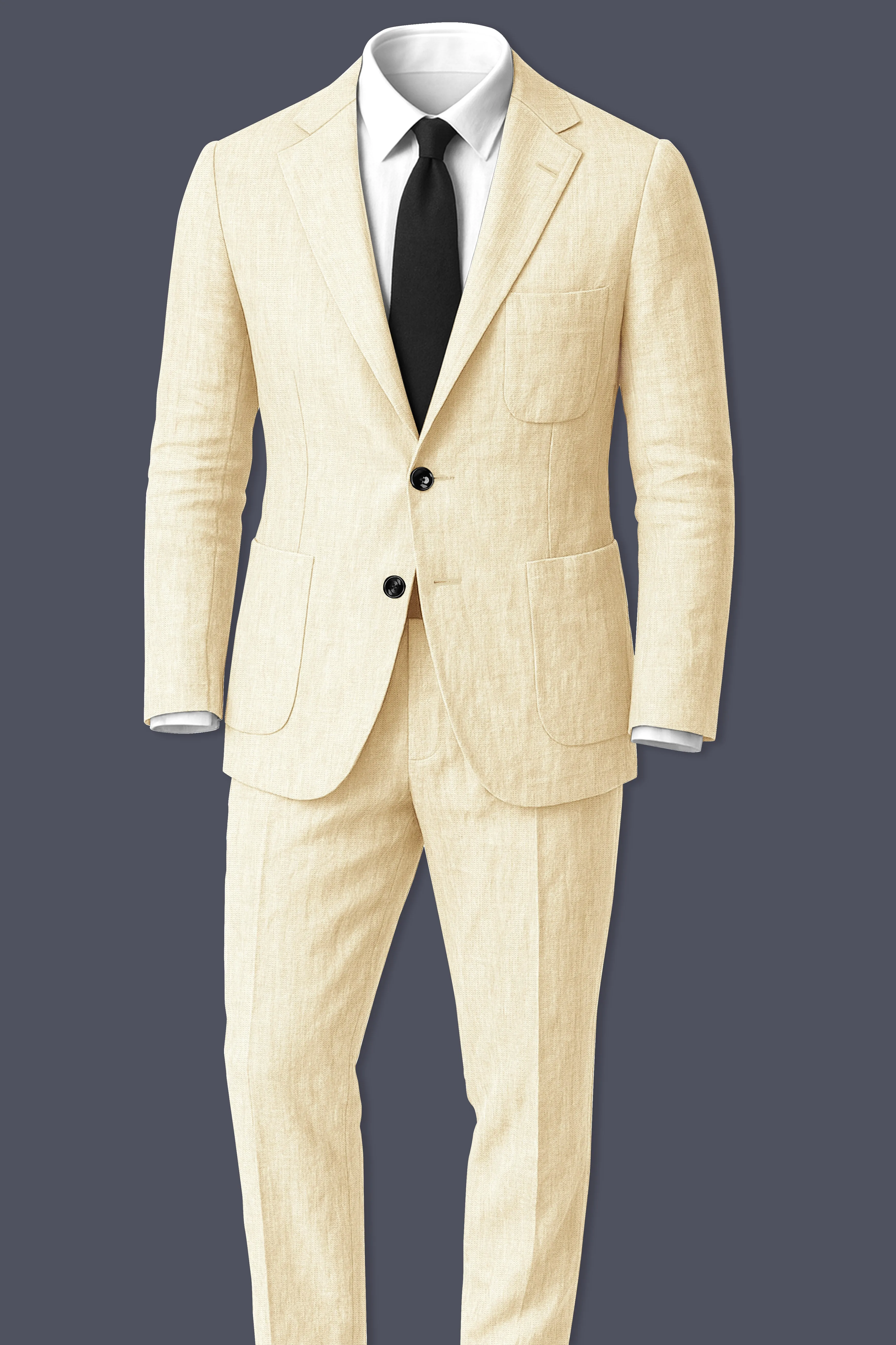 Crevano-Tequila Cream Luxurious Linen Single Breasted Sports Suit sold by French Crown product image thumbnail 4