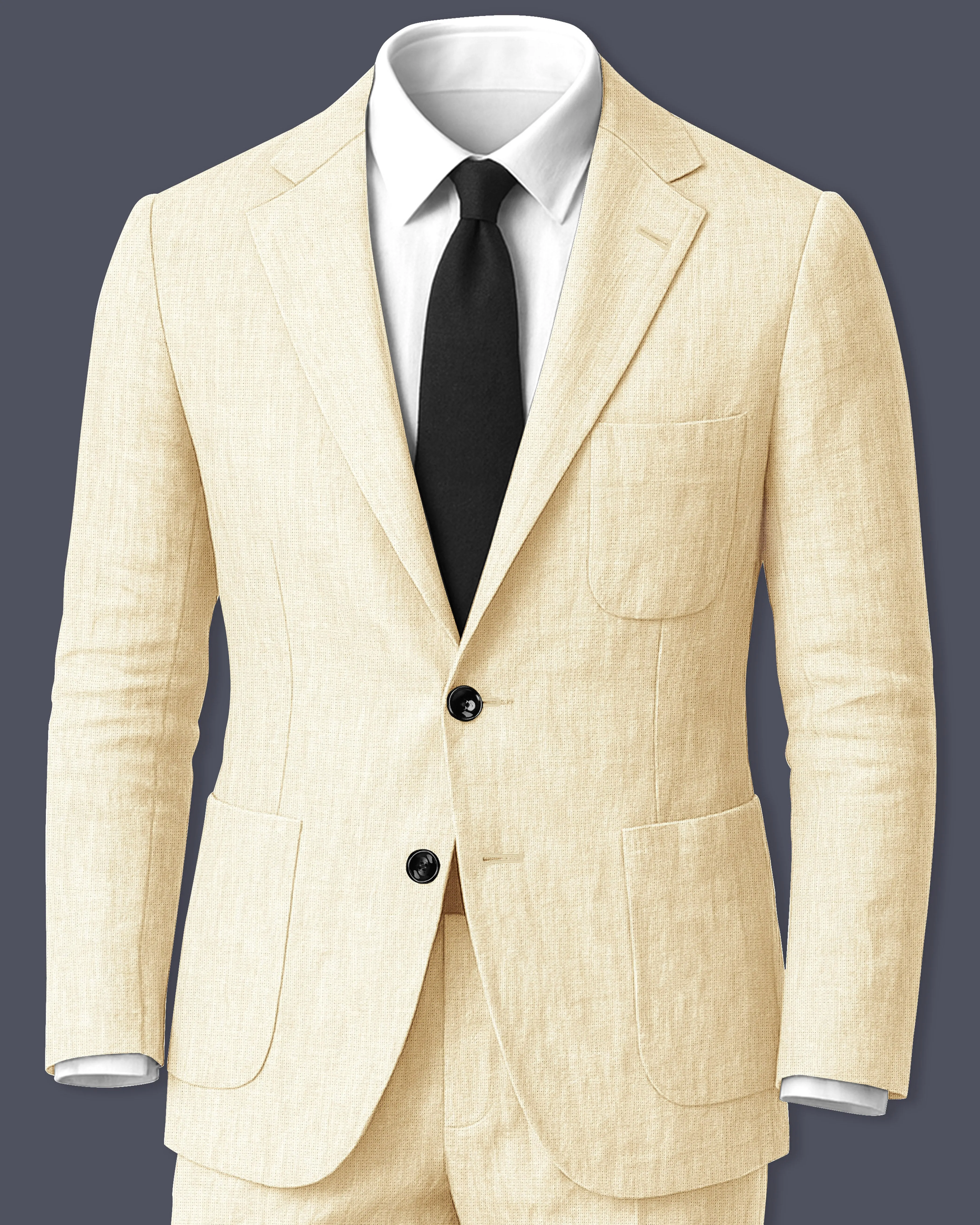 Crevano-Tequila Cream Luxurious Linen Single Breasted Sports Suit sold by French Crown