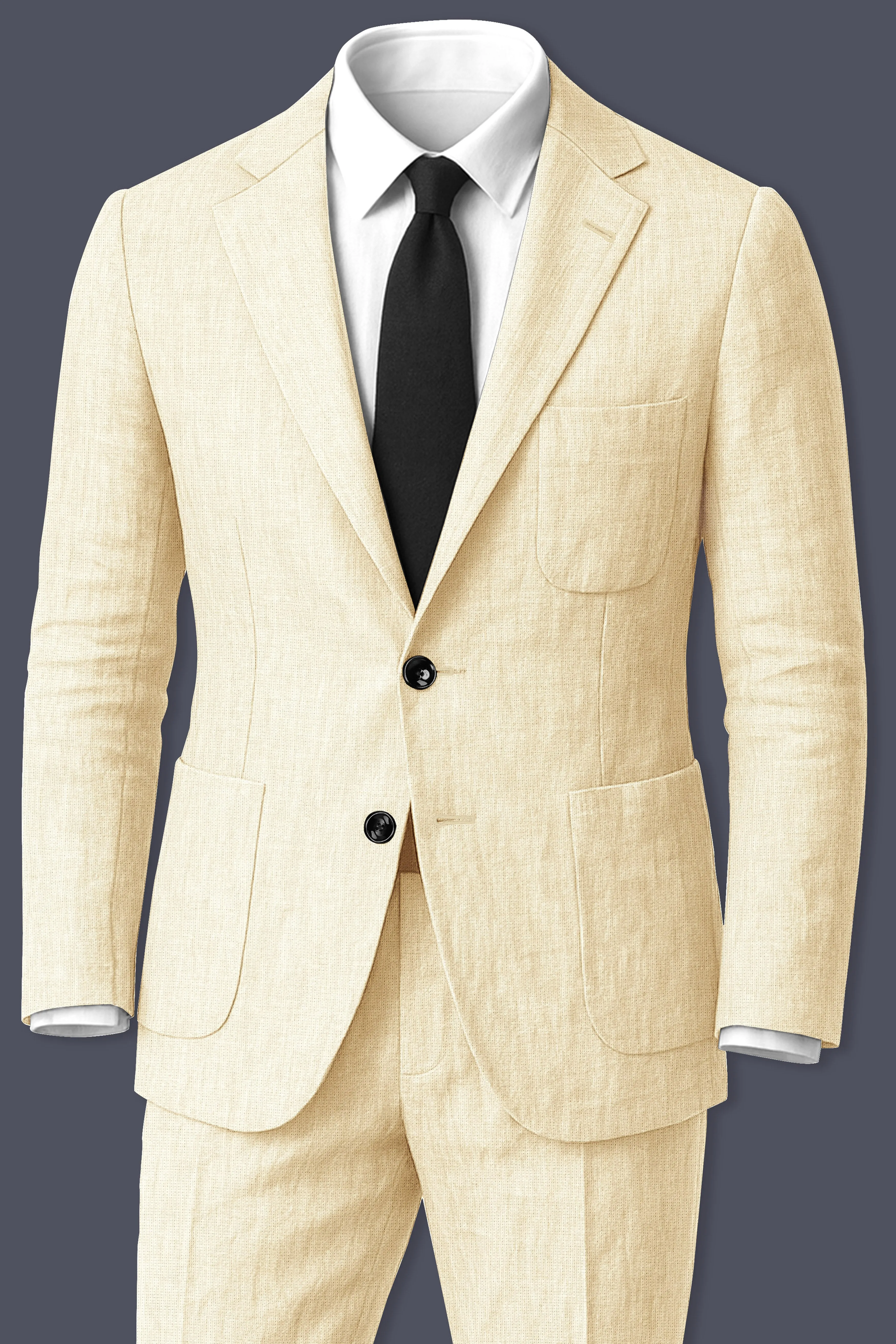 Crevano-Tequila Cream Luxurious Linen Single Breasted Sports Suit sold by French Crown product image thumbnail 2