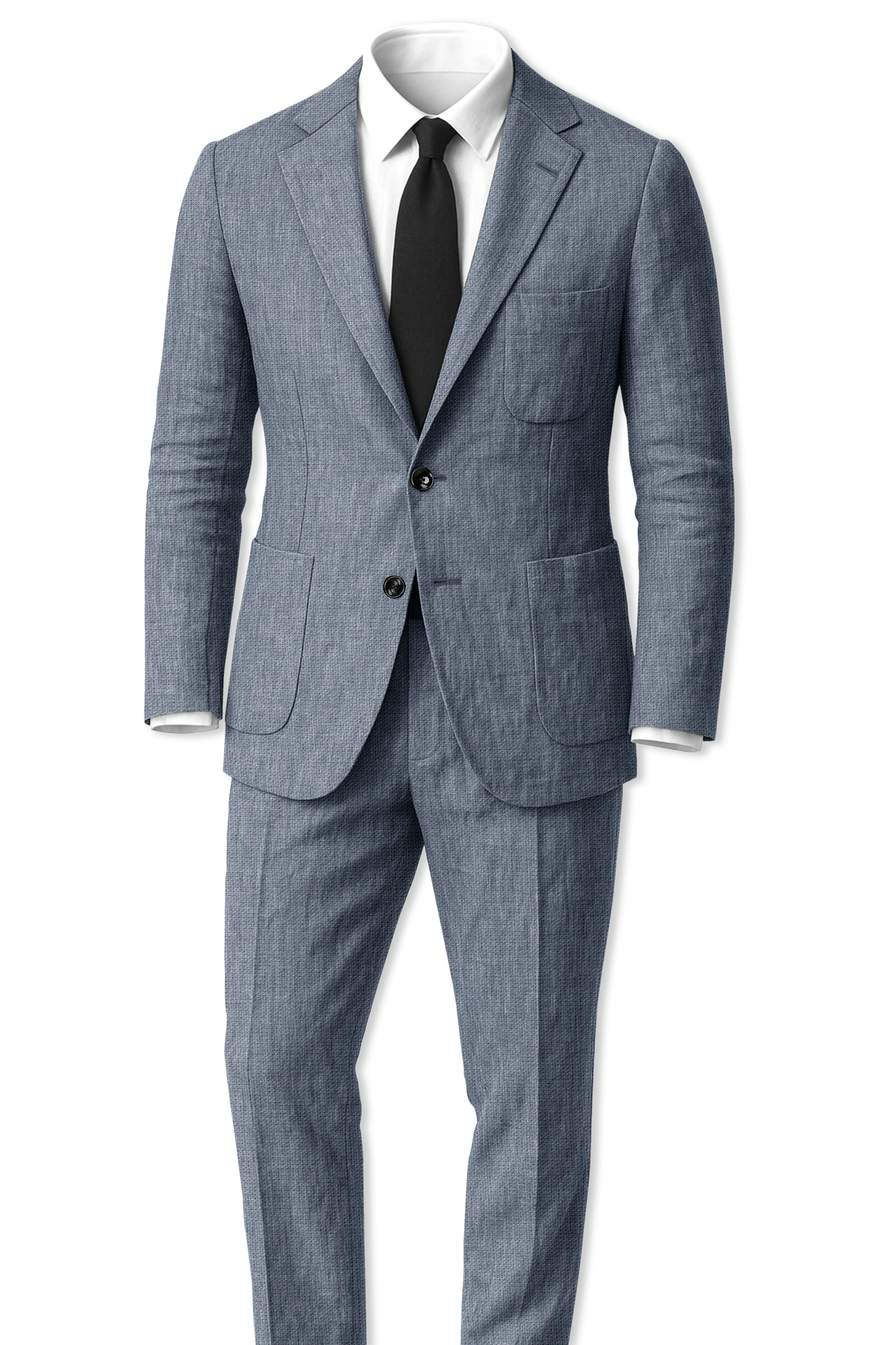 Azurven-Cadet Blue Luxurious Linen Single Breasted Sports Suit sold by French Crown product image thumbnail 4