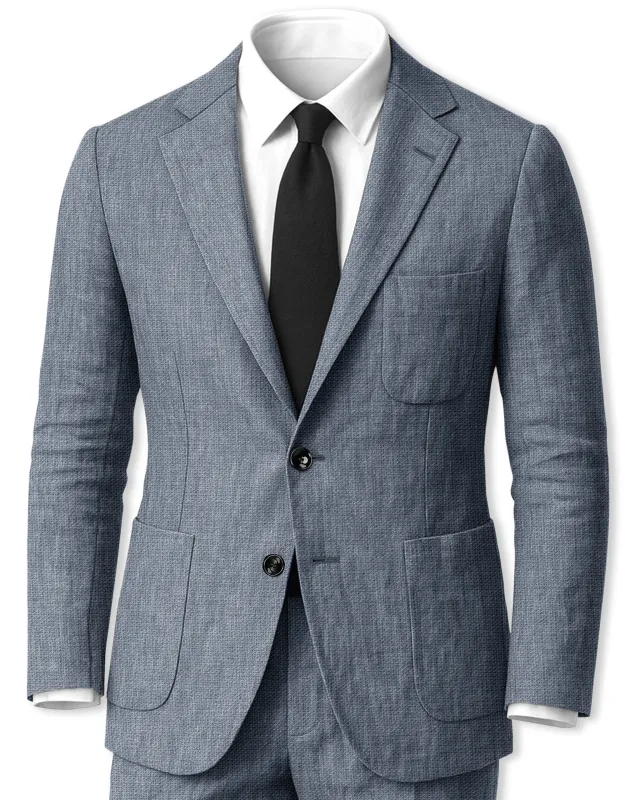 Azurven-Cadet Blue Luxurious Linen Single Breasted Sports Suit made by French Crown