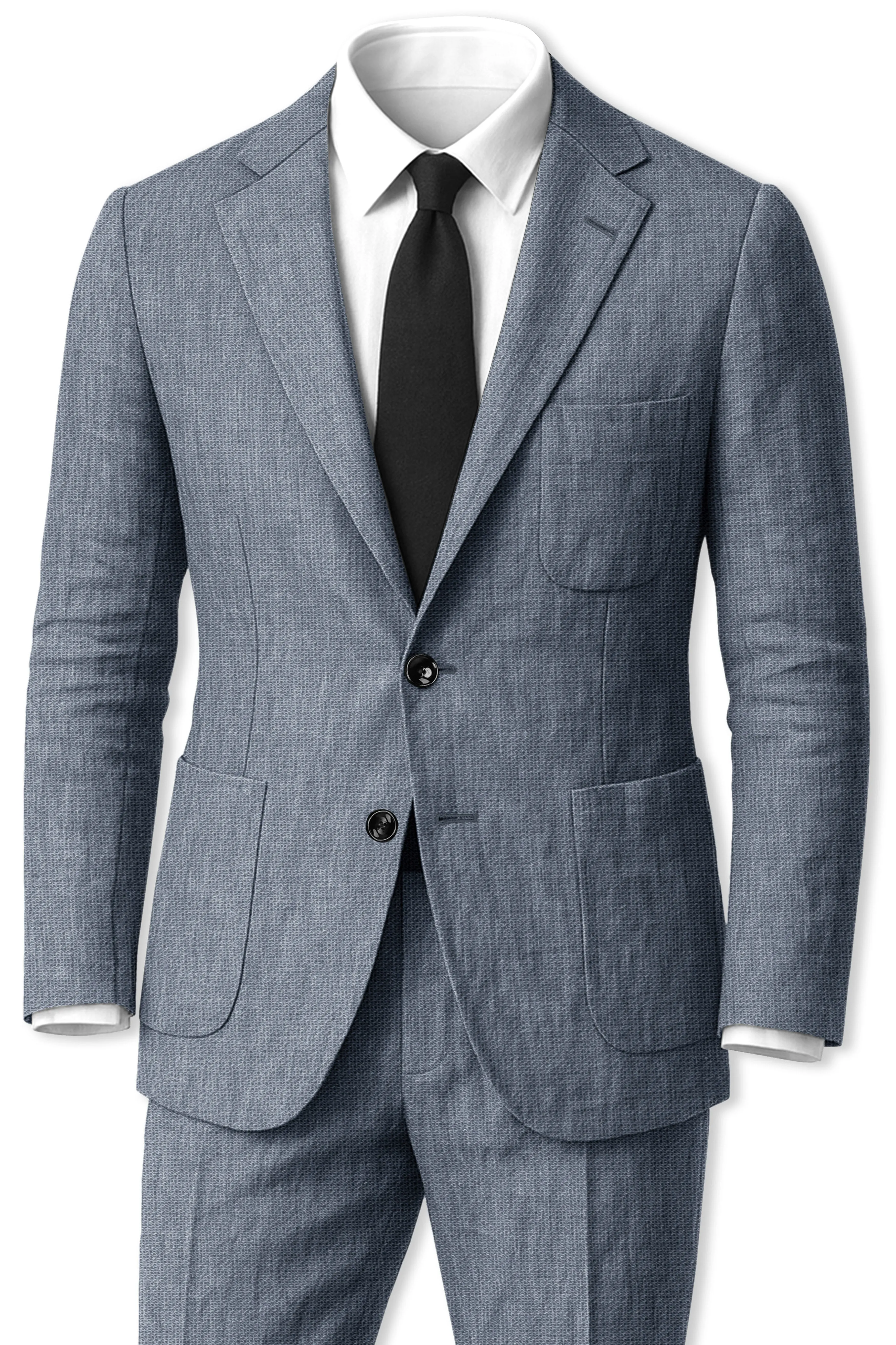 Azurven-Cadet Blue Luxurious Linen Single Breasted Sports Suit sold by French Crown product image thumbnail 2