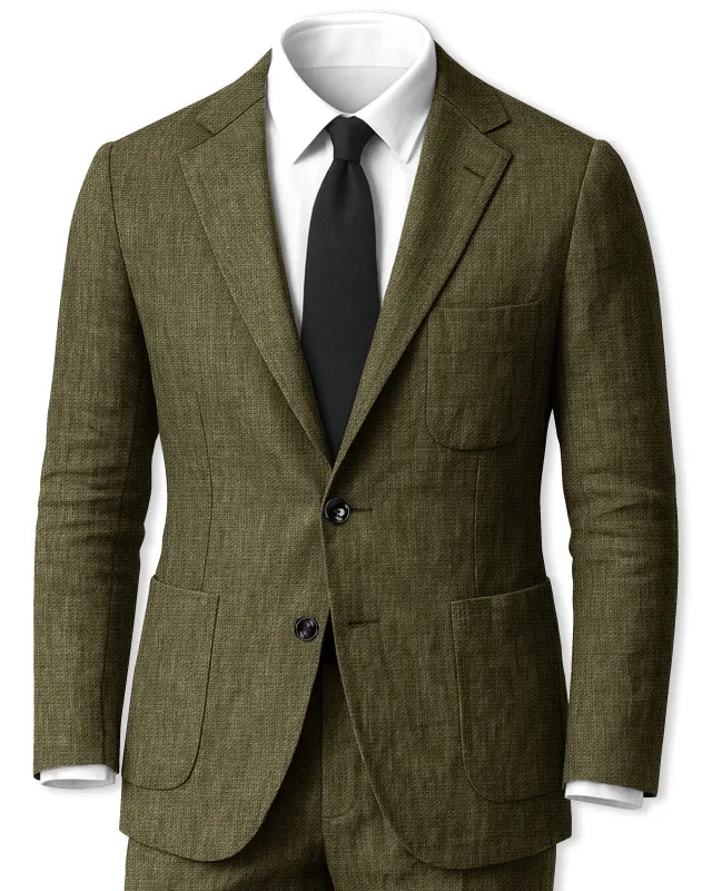Virenza-Birch Green Luxurious Linen Single Breasted Sports Suit made by French Crown