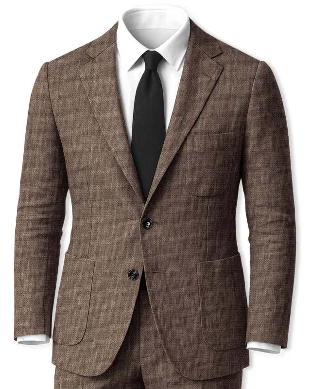 Velbrun-Kabul Brown Luxurious Linen Single Breasted Sports Suit made by French Crown