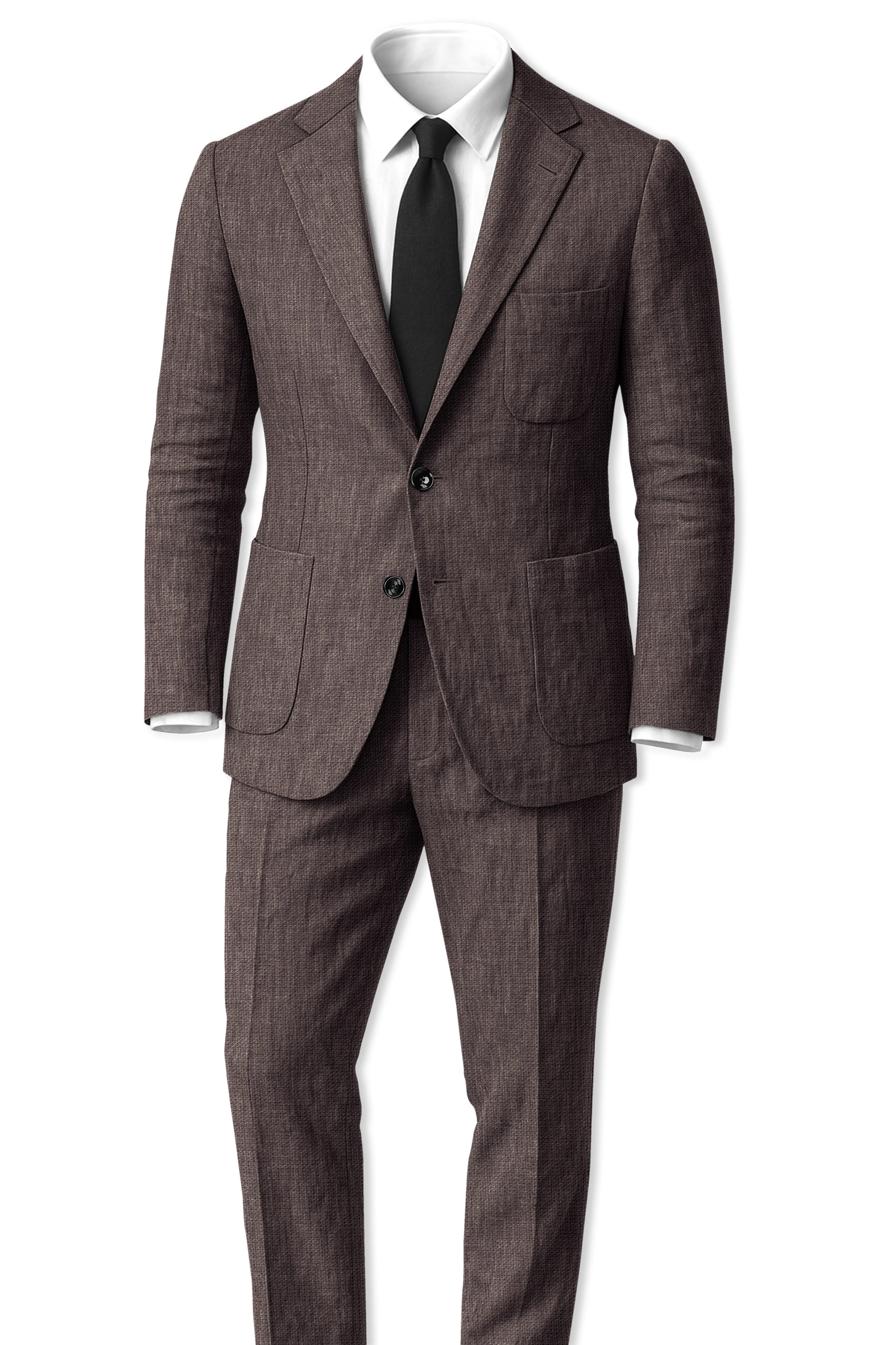 Terravo-Iridium Brown Luxurious Linen Single Breasted Sports Suit sold by French Crown product image thumbnail 4