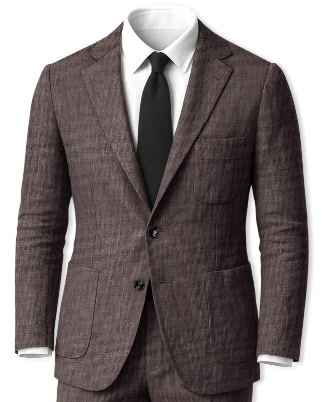 Terravo-Iridium Brown Luxurious Linen Single Breasted Sports Suit made by French Crown