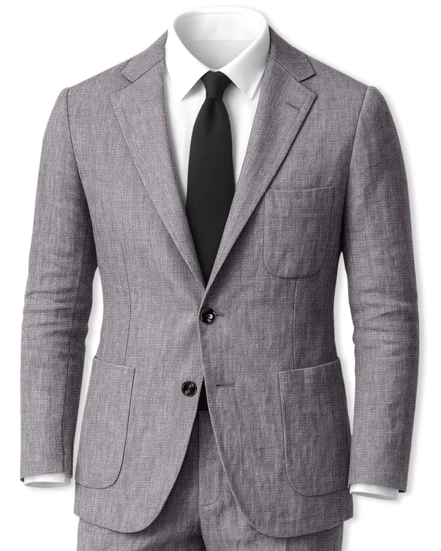 Cinerro-Monsoon Gray Luxurious Linen Single Breasted Sports Suit made by French Crown