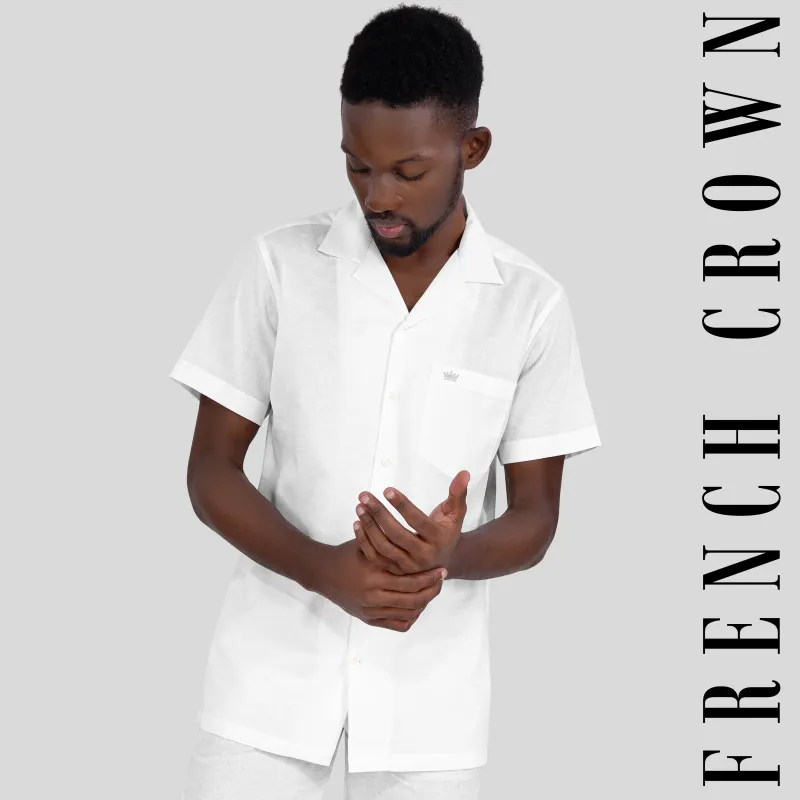Bright White Luxurious Linen Half Sleeved Shirt sold by French Crown