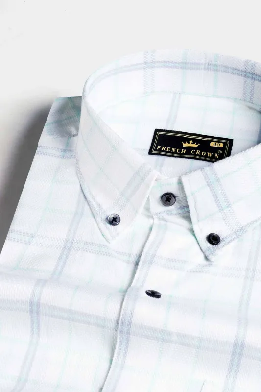 Bright White and Glacier Green Dobby Textured Premium Giza Cotton Shirt sold by French Crown