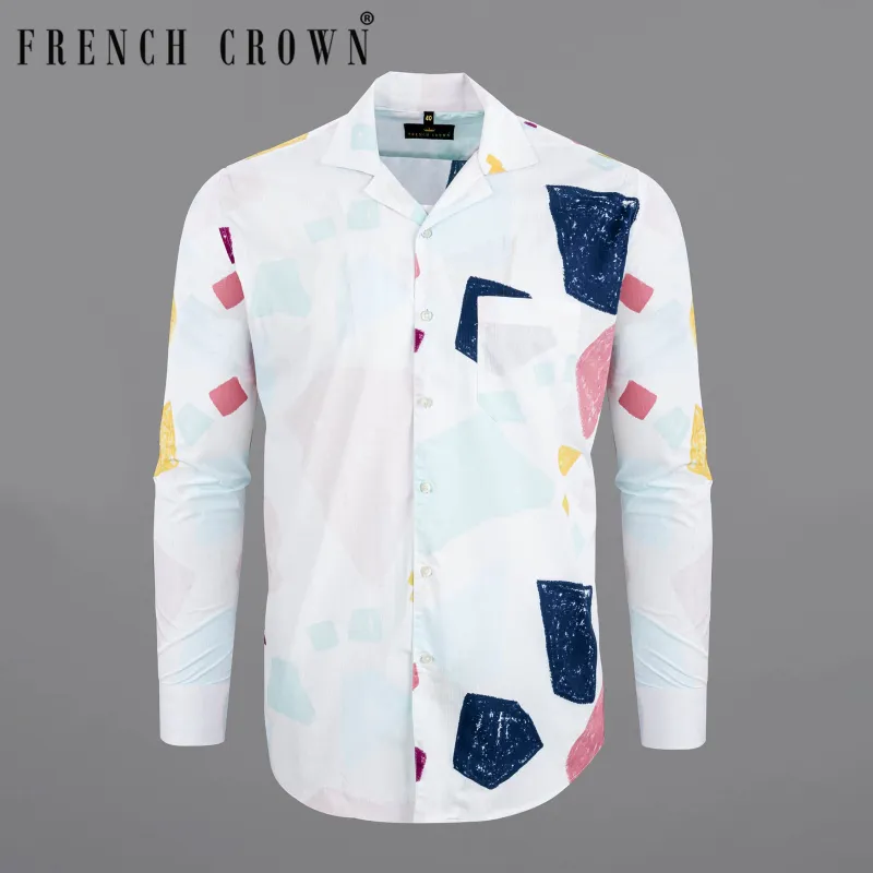 Bright White Painting art Printed Dobby Premium Giza Cotton Shirt sold by French Crown