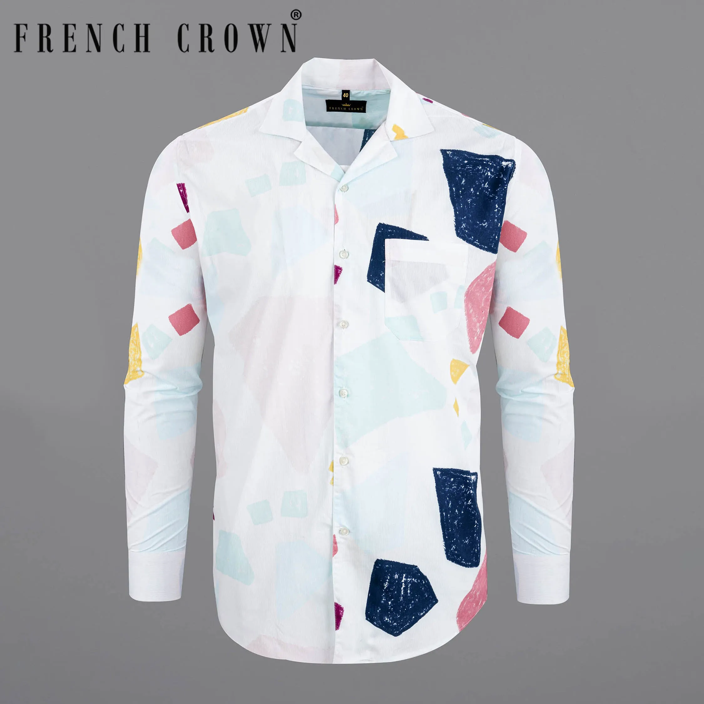 Bright White Painting art Printed Dobby Premium Giza Cotton Shirt sold by French Crown