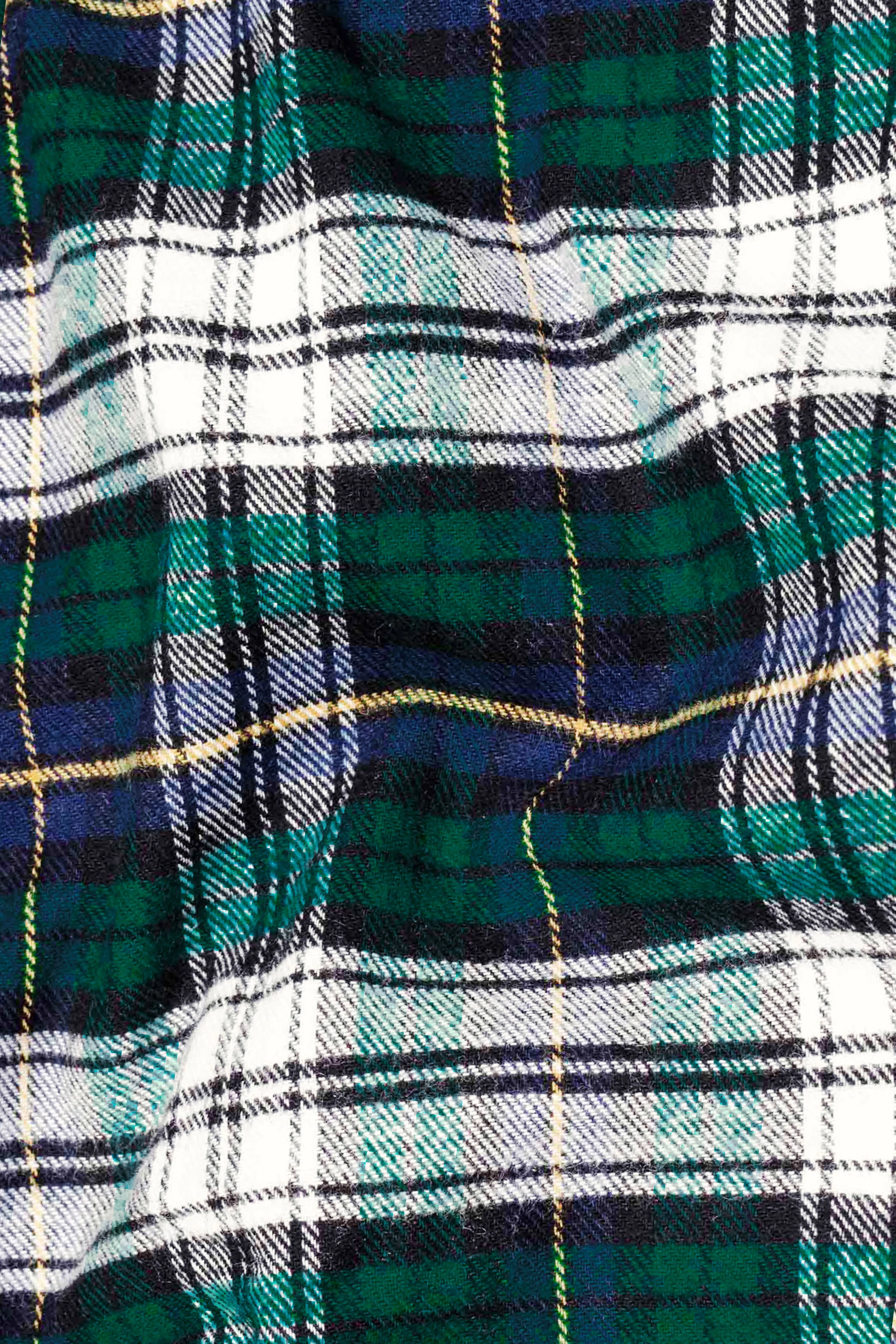 Bright White with Spruce Green Heavyweight Plaid Flannel Shirt sold by French Crown product image thumbnail 2