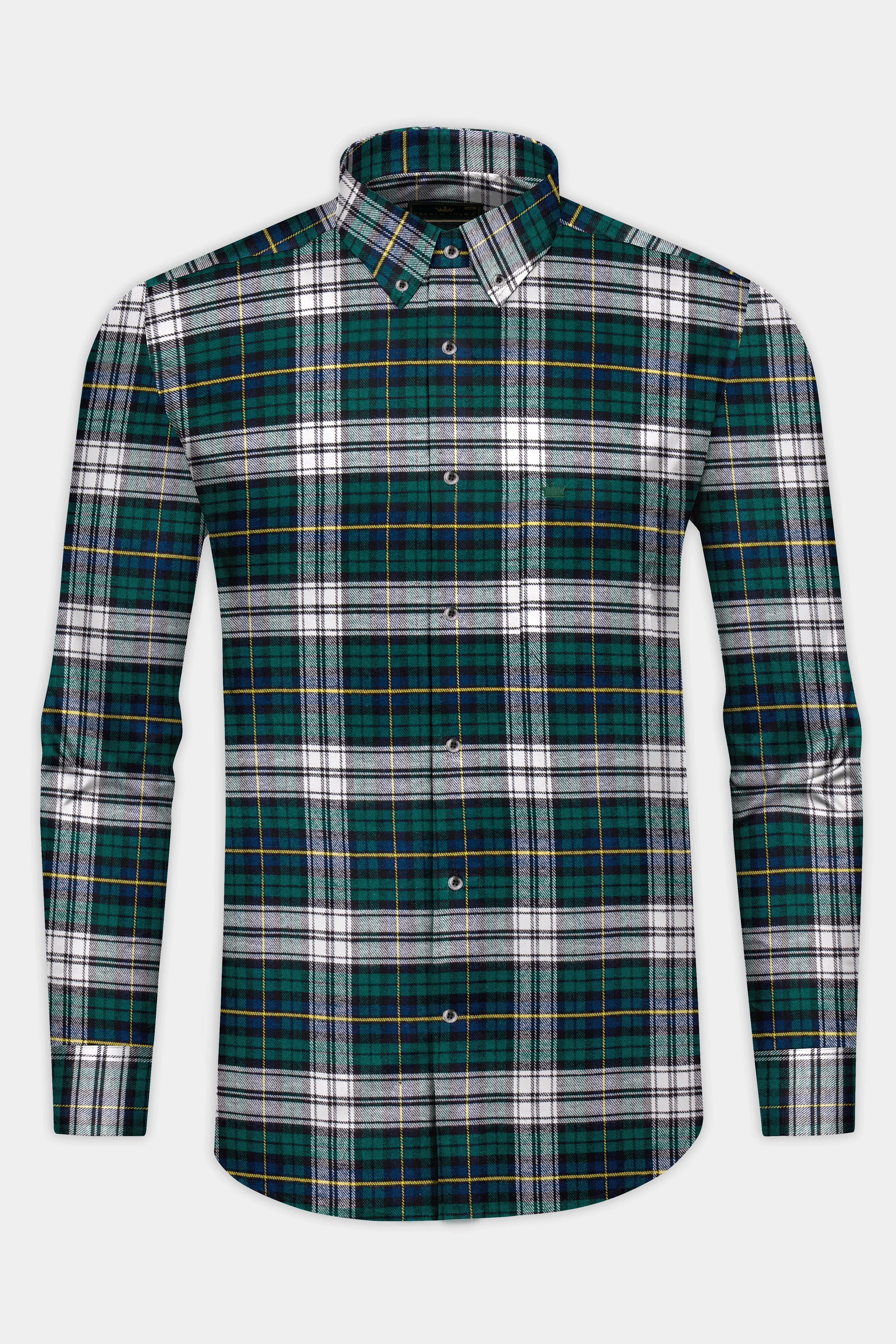 Bright White with Spruce Green Heavyweight Plaid Flannel Shirt sold by French Crown product image thumbnail 4