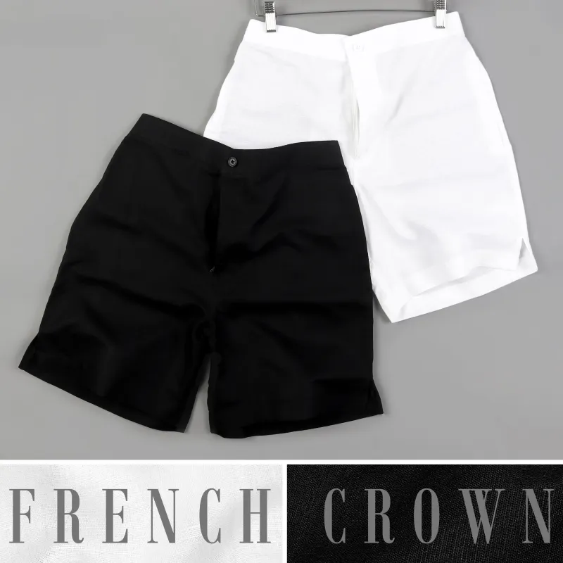 Bright White and Jade Black Luxurious Linen Shorts sold by French Crown