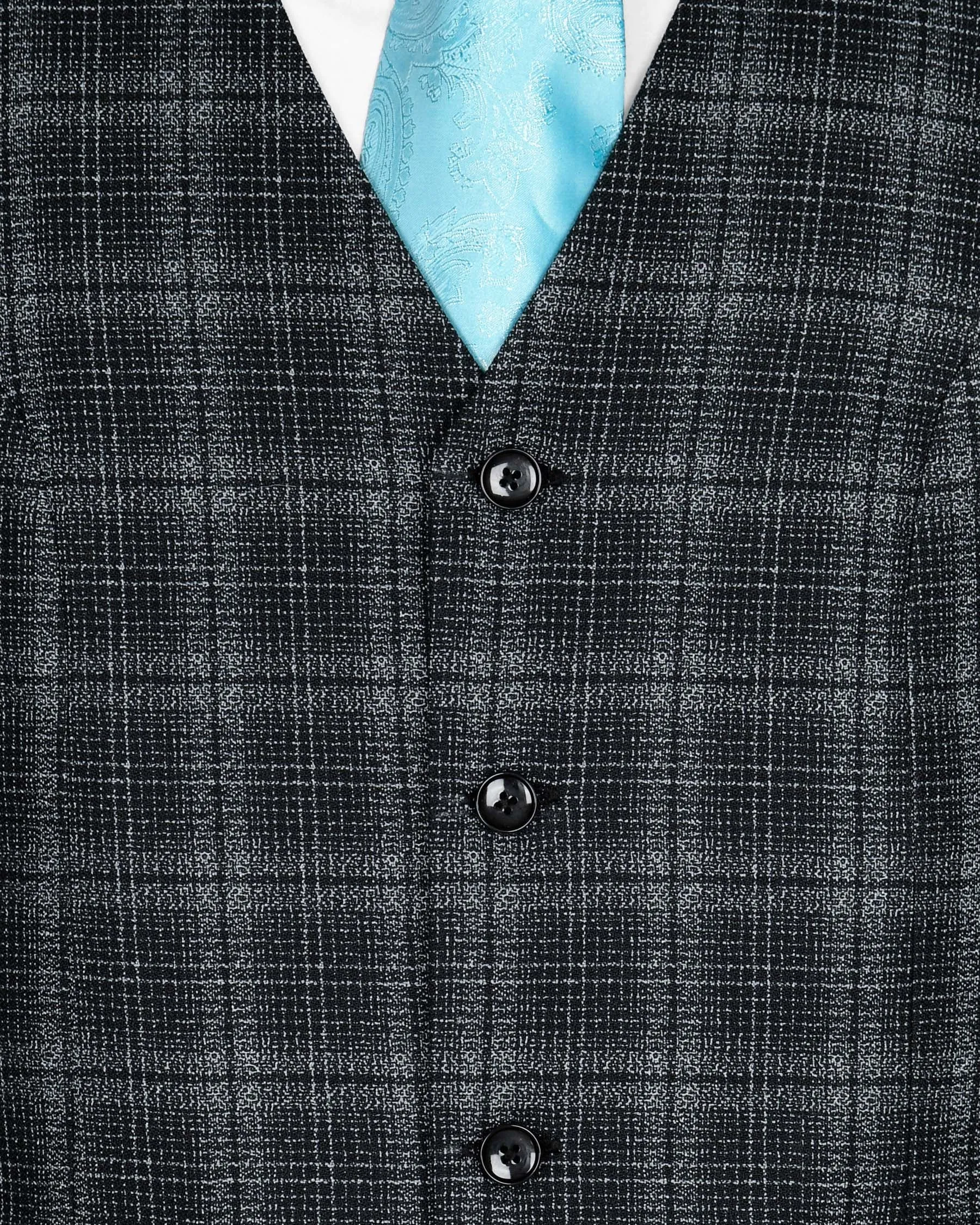 Charcoal Windowpane Wool Rich Waistcoat sold by French Crown product image thumbnail 5