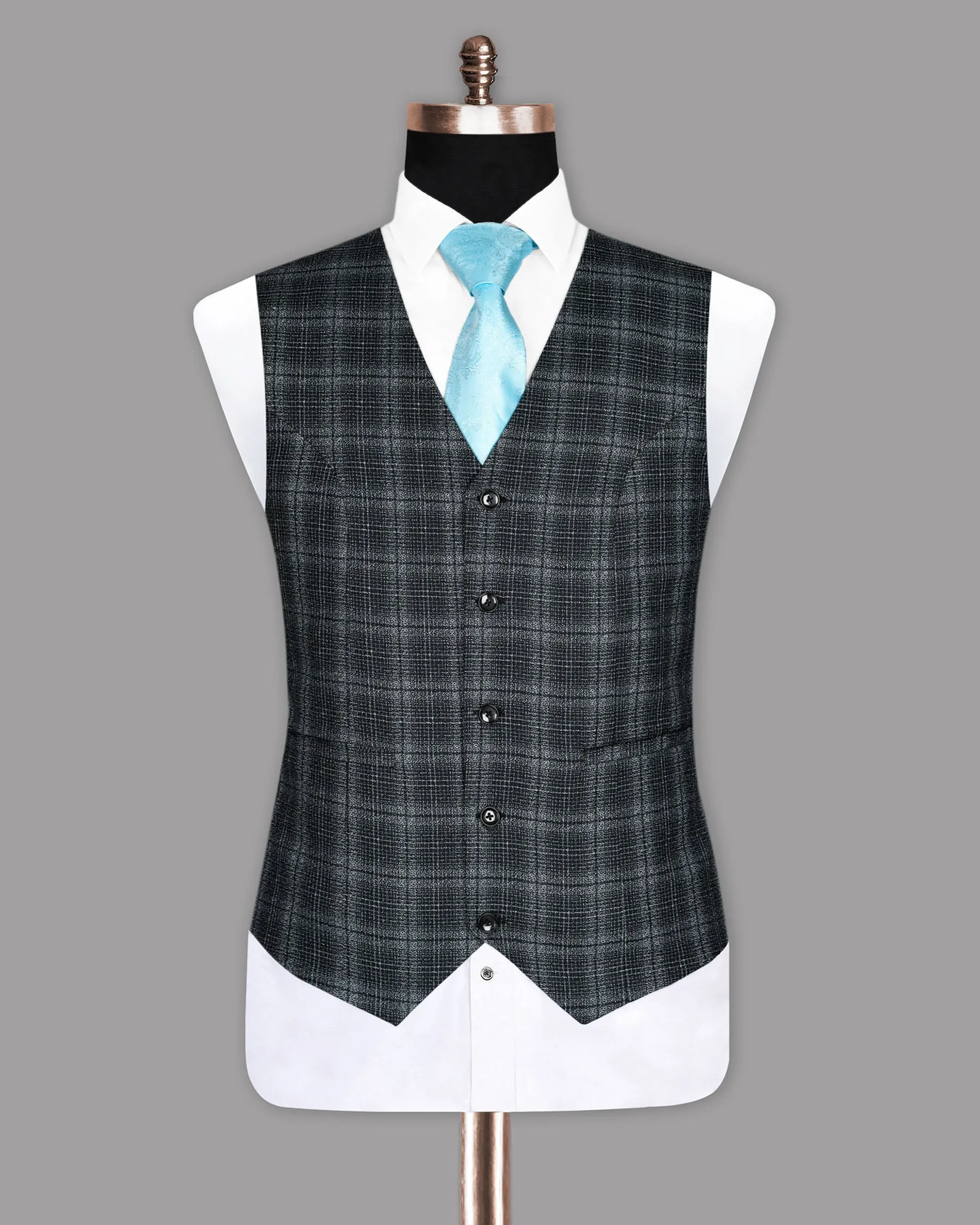 Charcoal Windowpane Wool Rich Waistcoat sold by French Crown product image thumbnail 2