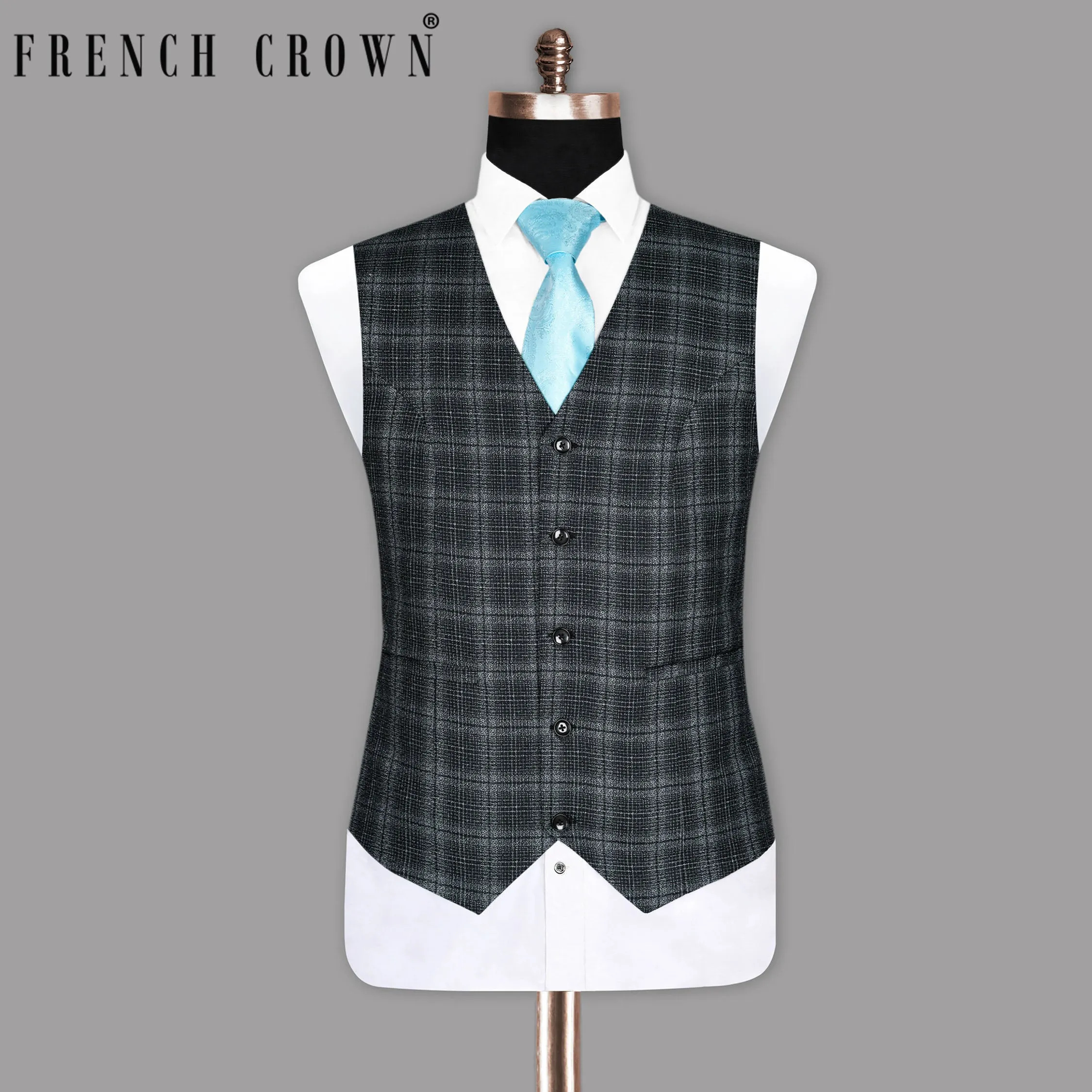 Charcoal Windowpane Wool Rich Waistcoat sold by French Crown