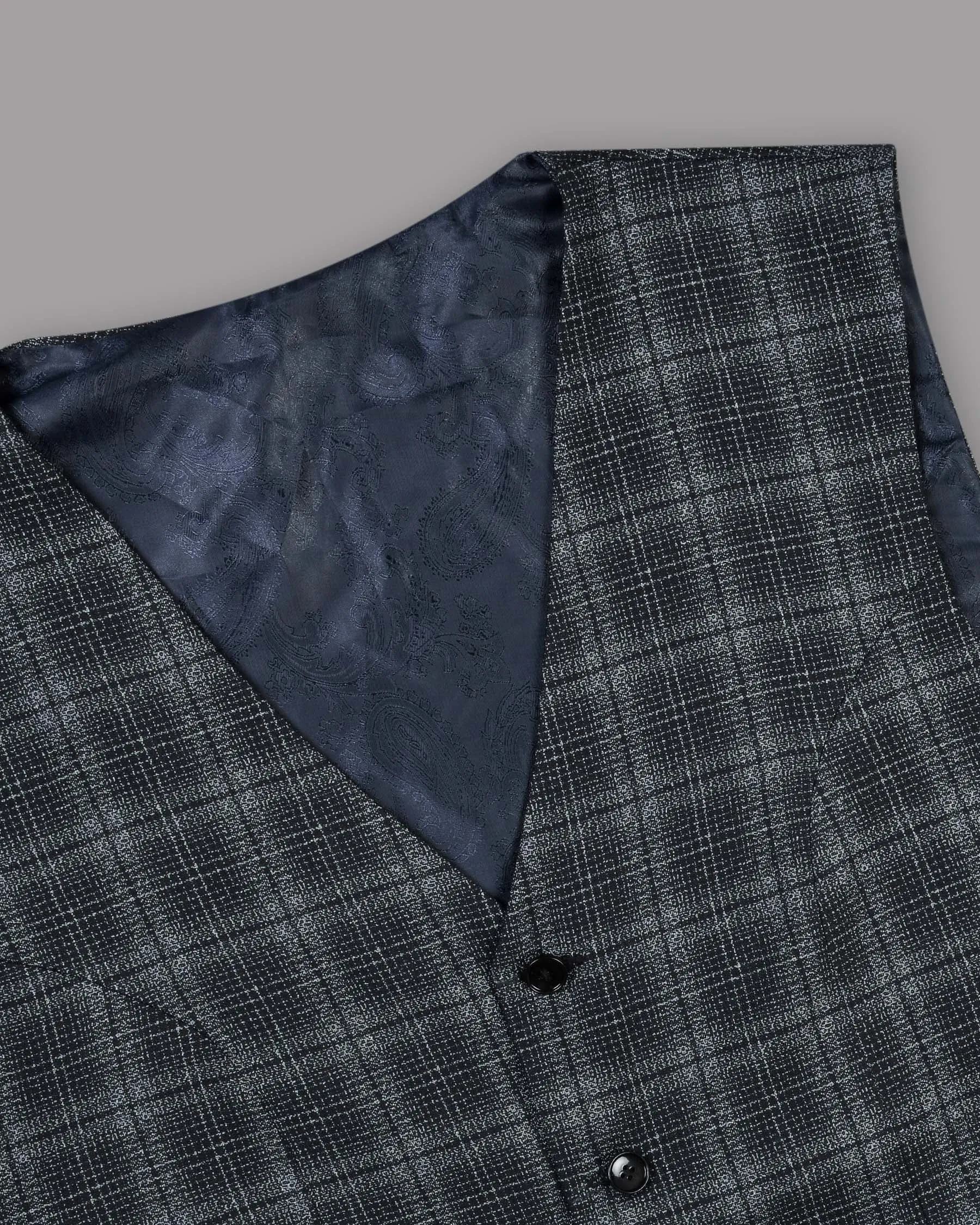 Charcoal Windowpane Wool Rich Waistcoat sold by French Crown product image thumbnail 4