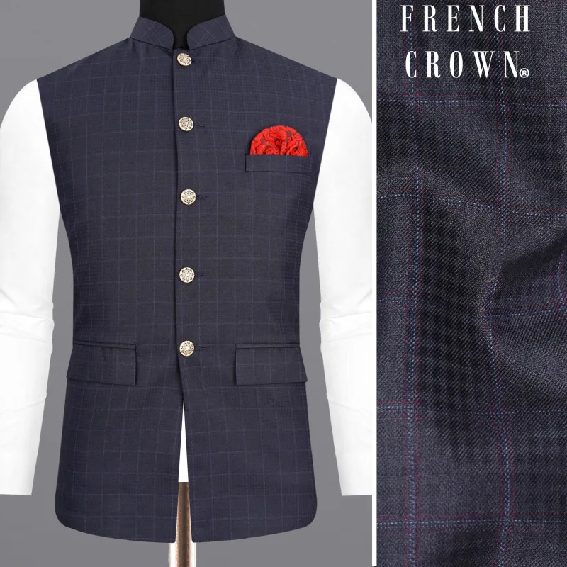 Gravel Gray Plaid Nehru Jacket sold by French Crown