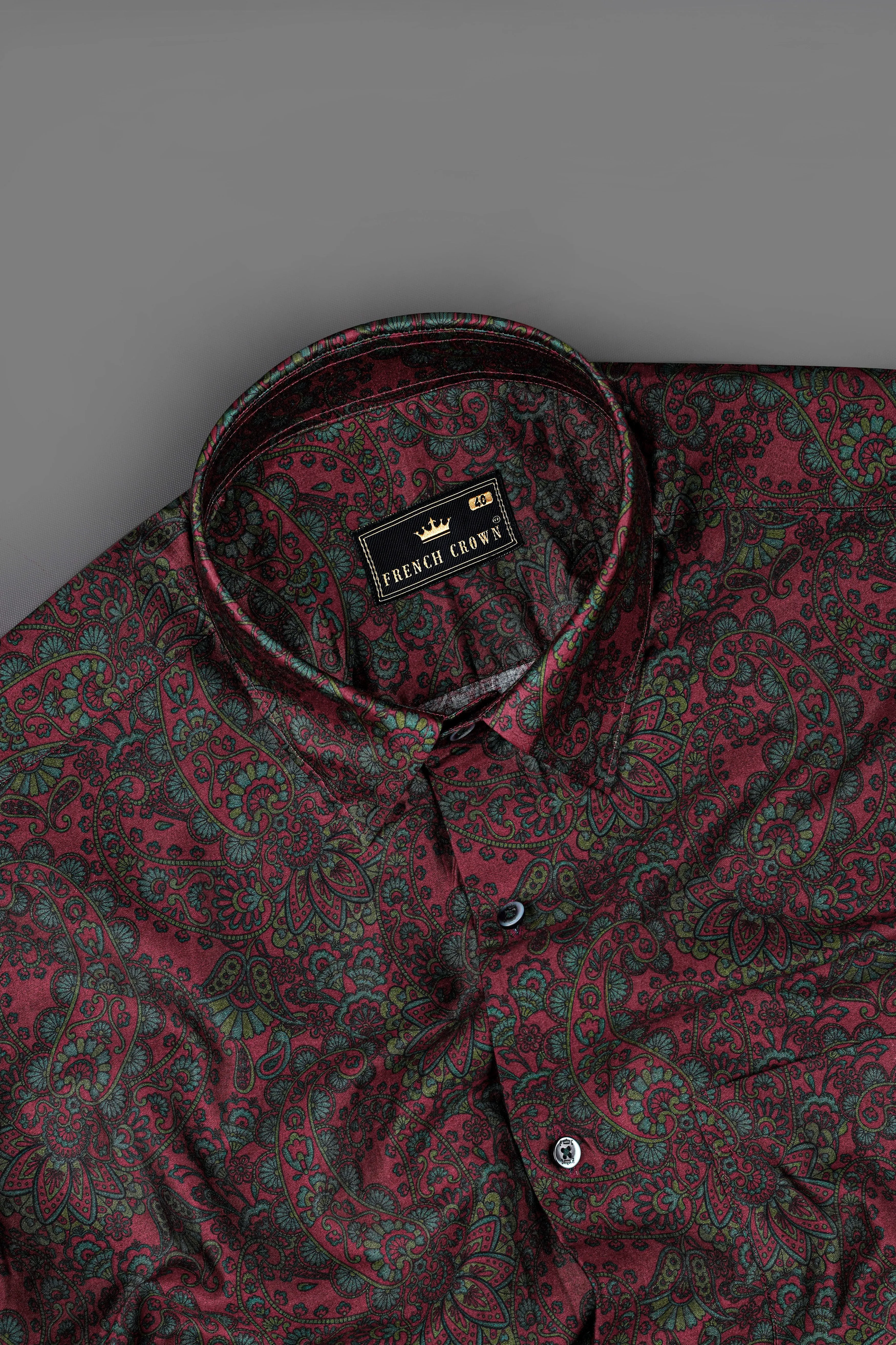 Monarch Maroon with William Green Paisley Printed Super Soft Premium Cotton Shirt sold by French Crown product image thumbnail 5