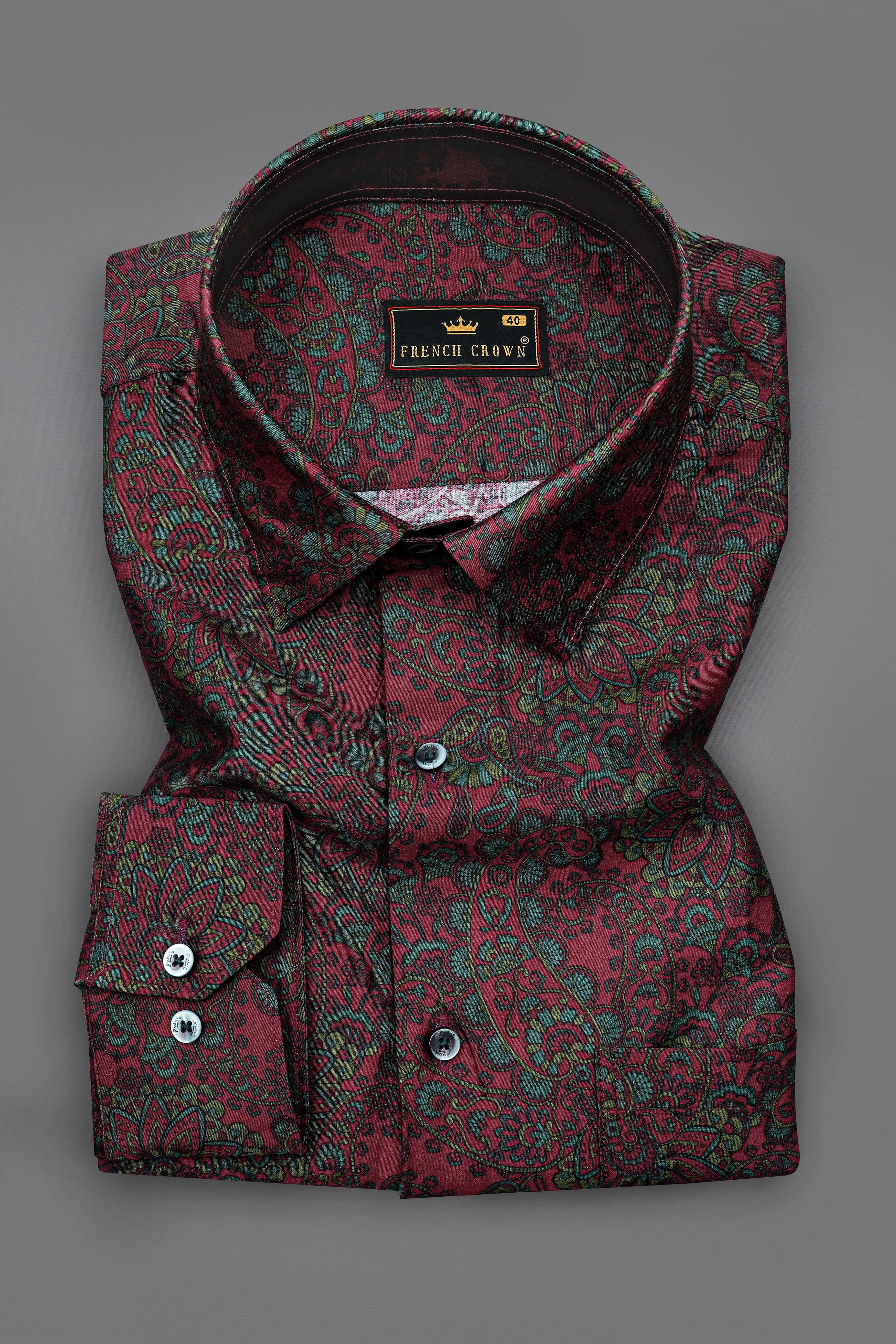 Monarch Maroon with William Green Paisley Printed Super Soft Premium Cotton Shirt sold by French Crown product image thumbnail 2