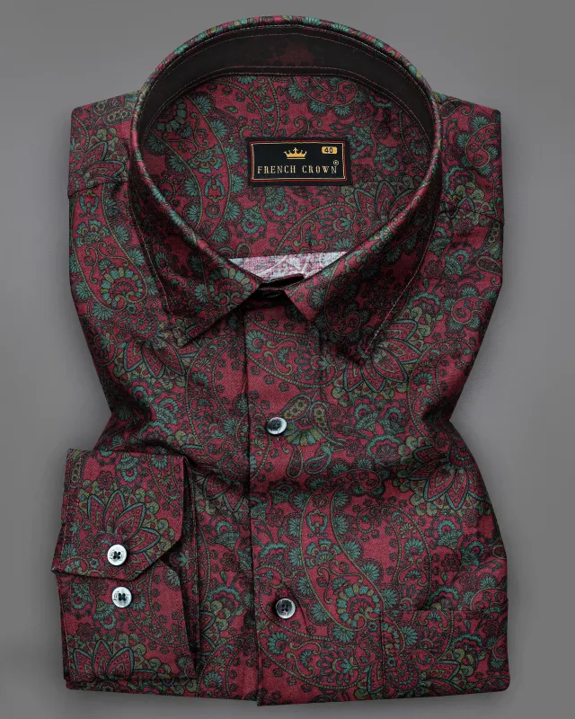 Monarch Maroon with William Green Paisley Printed Super Soft Premium Cotton Shirt sold by French Crown