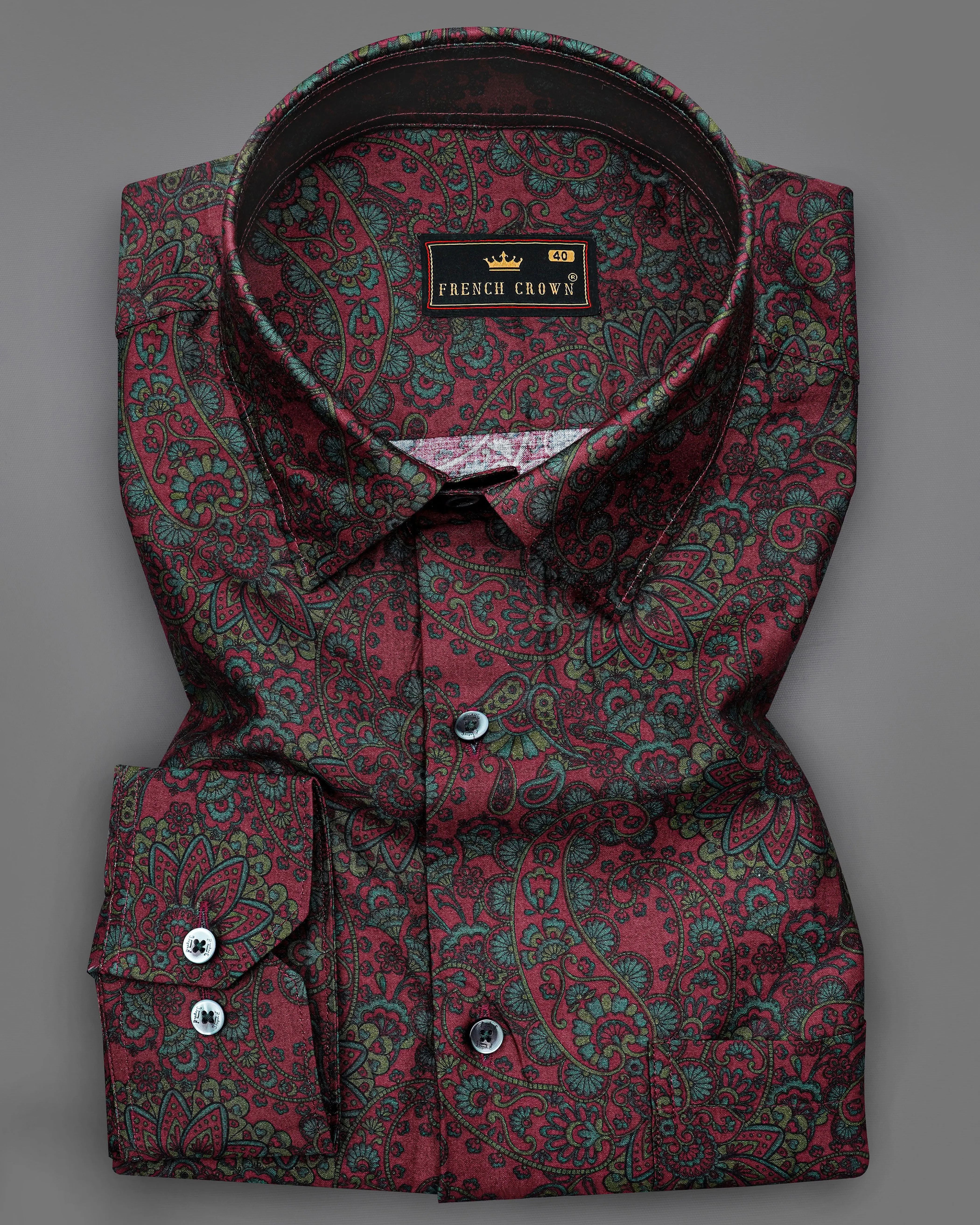 Monarch Maroon with William Green Paisley Printed Super Soft Premium Cotton Shirt sold by French Crown