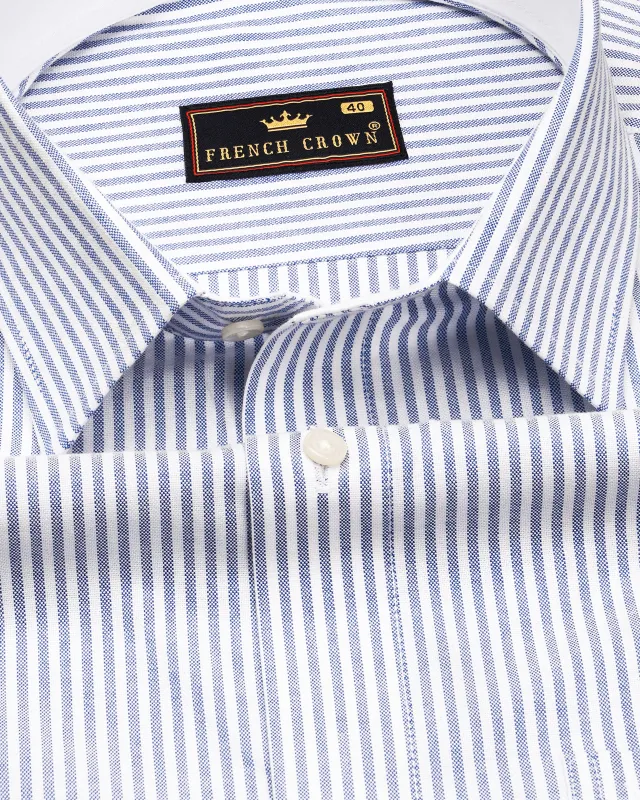 Bright White with Casper Blue Striped Royal Oxford Shirt sold by French Crown