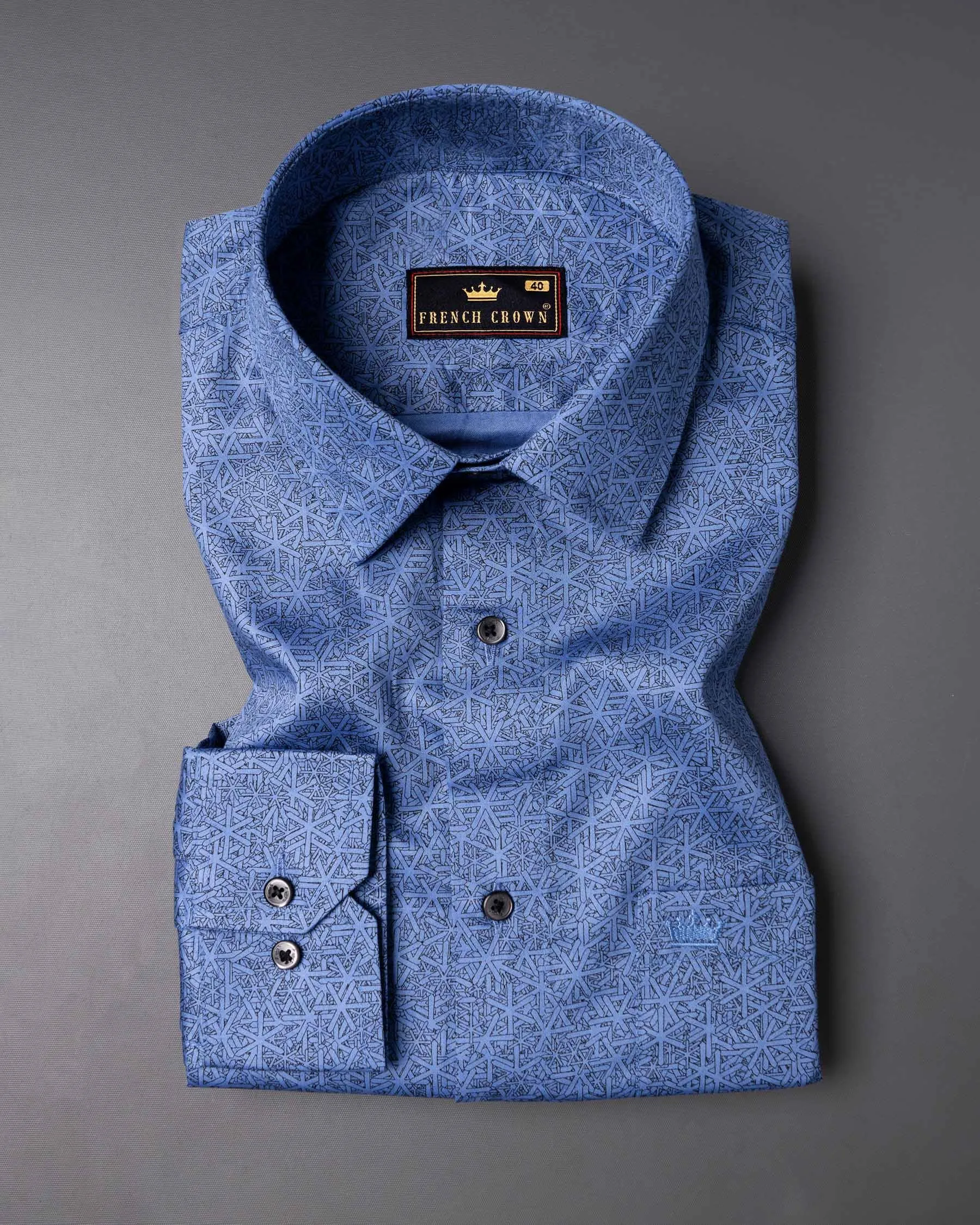 Danube Blue Printed Super Soft Premium Cotton Kurta Shirt sold by French Crown product image thumbnail 3