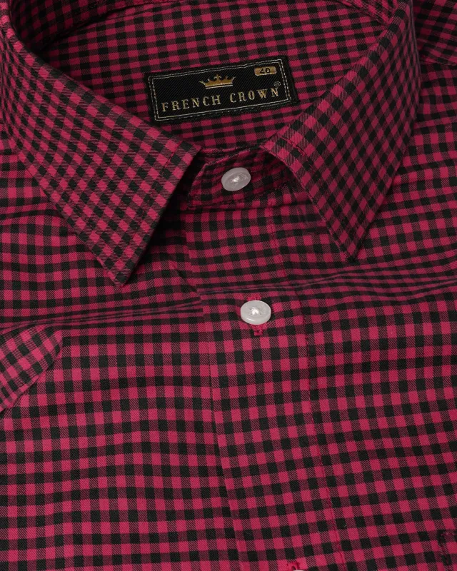 Cardinal Maroon with Black Gingham Checkered Twill Premium Cotton Shirt sold by French Crown