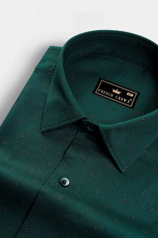French Crown Green Dobby Textured Premium Giza Cotton Shirt made by French Crown