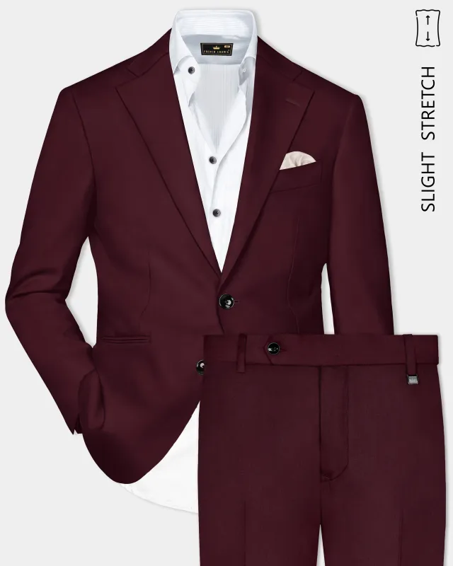 Merlot-Wine Berry Solid Wool Rich Single Breasted Slight Stretch Suit made by French Crown