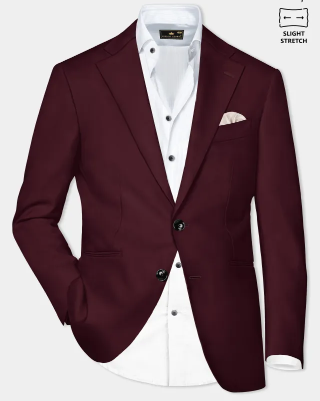 Merlot-Wine Berry Solid Wool Rich Single Breasted Slight Stretch Blazer sold by French Crown