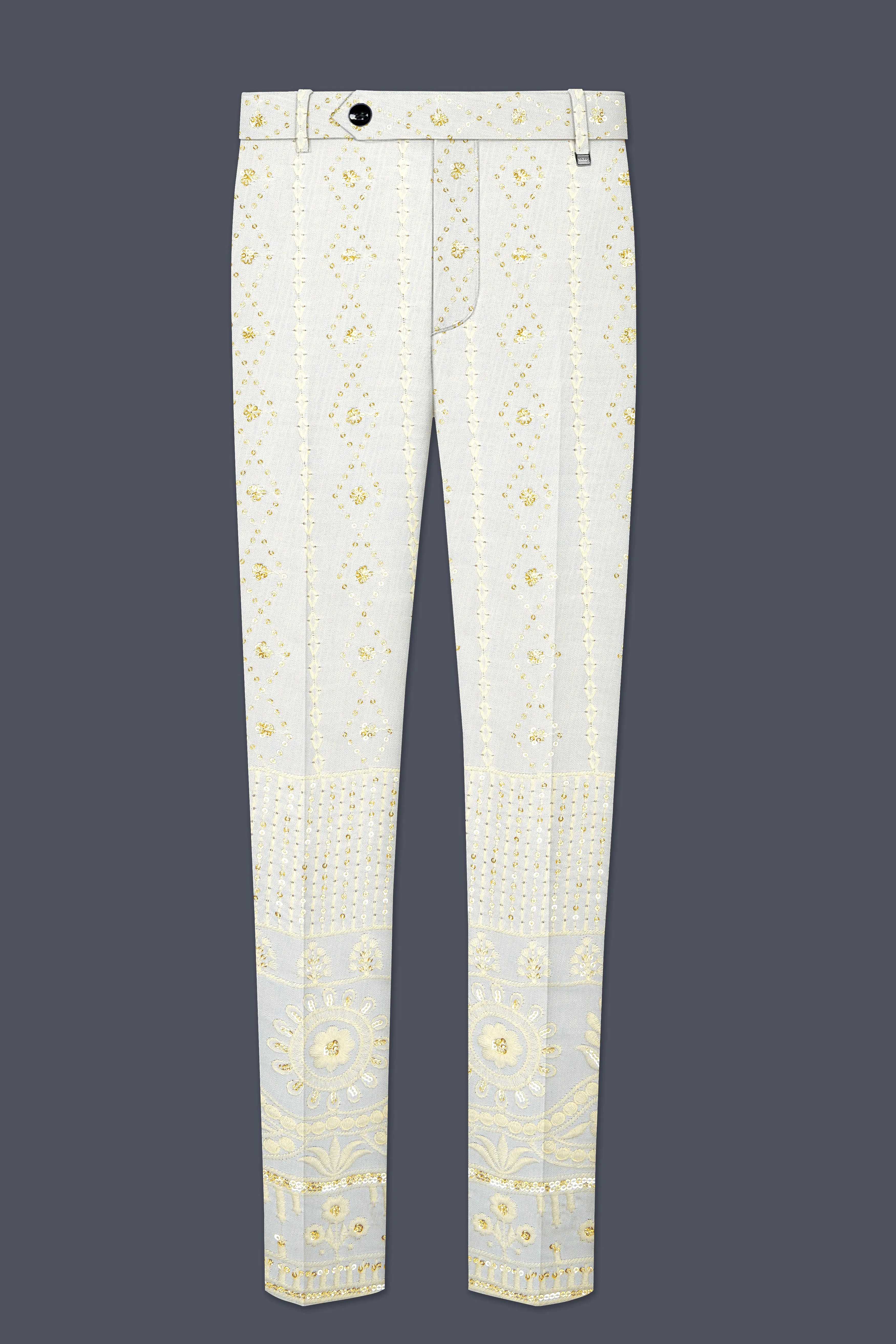 Aurevia-Albescent Cream With Sequin Embroidered Designer Stretchable Waistband Pant sold by French Crown product image thumbnail 2