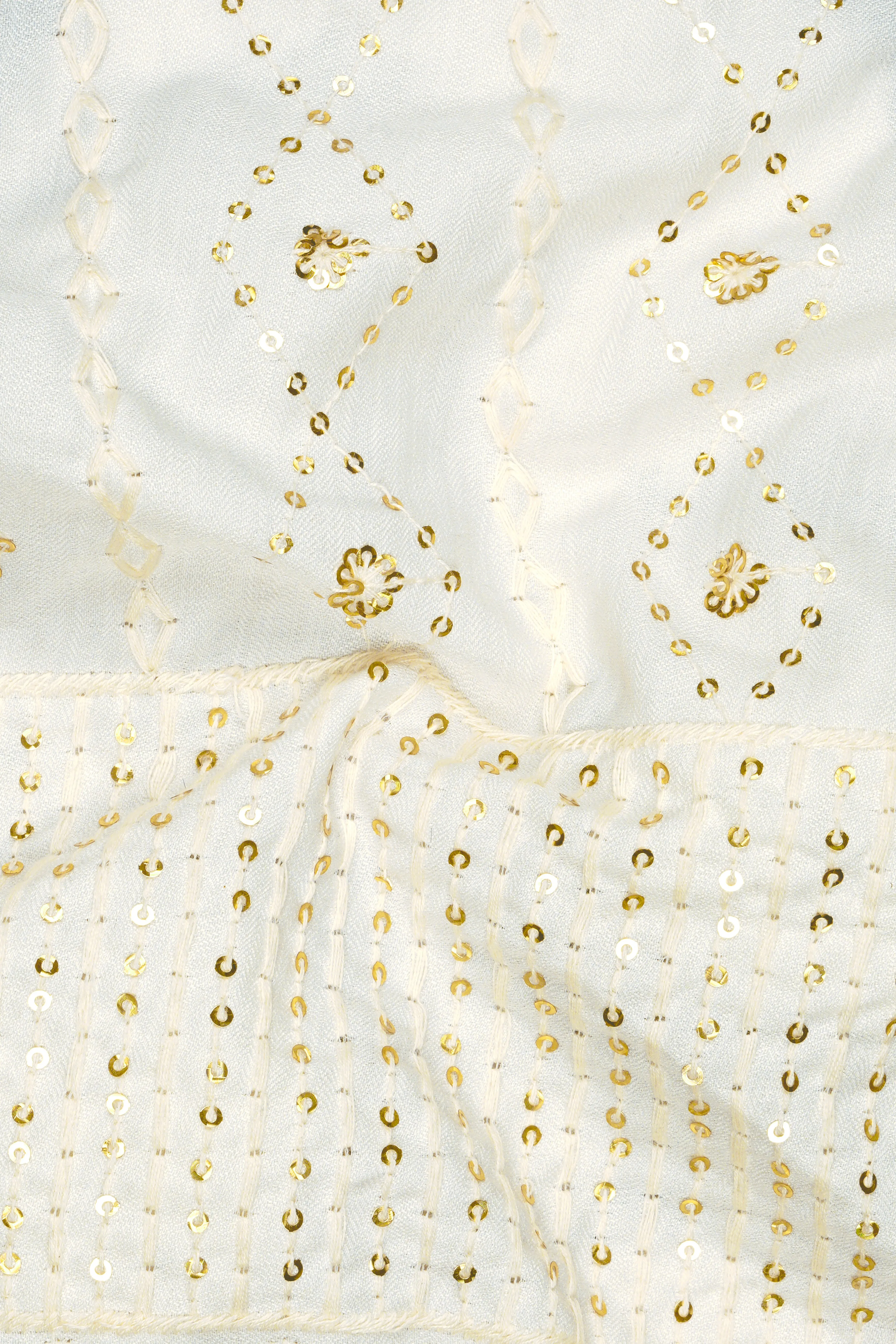 Aurevia-Albescent Cream With Sequin Embroidered Designer Stretchable Waistband Pant sold by French Crown product image thumbnail 3