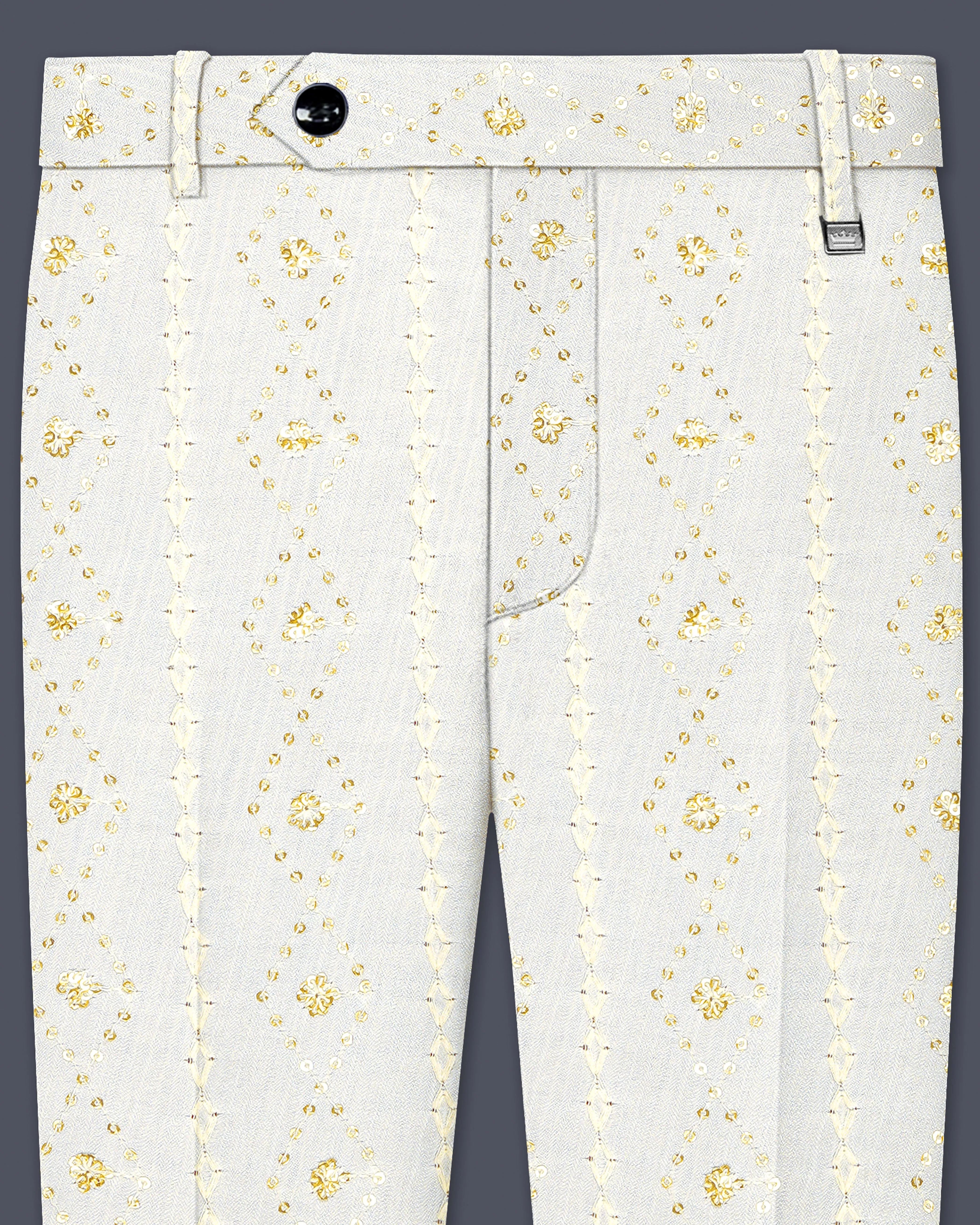 Aurevia-Albescent Cream With Sequin Embroidered Designer Stretchable Waistband Pant sold by French Crown