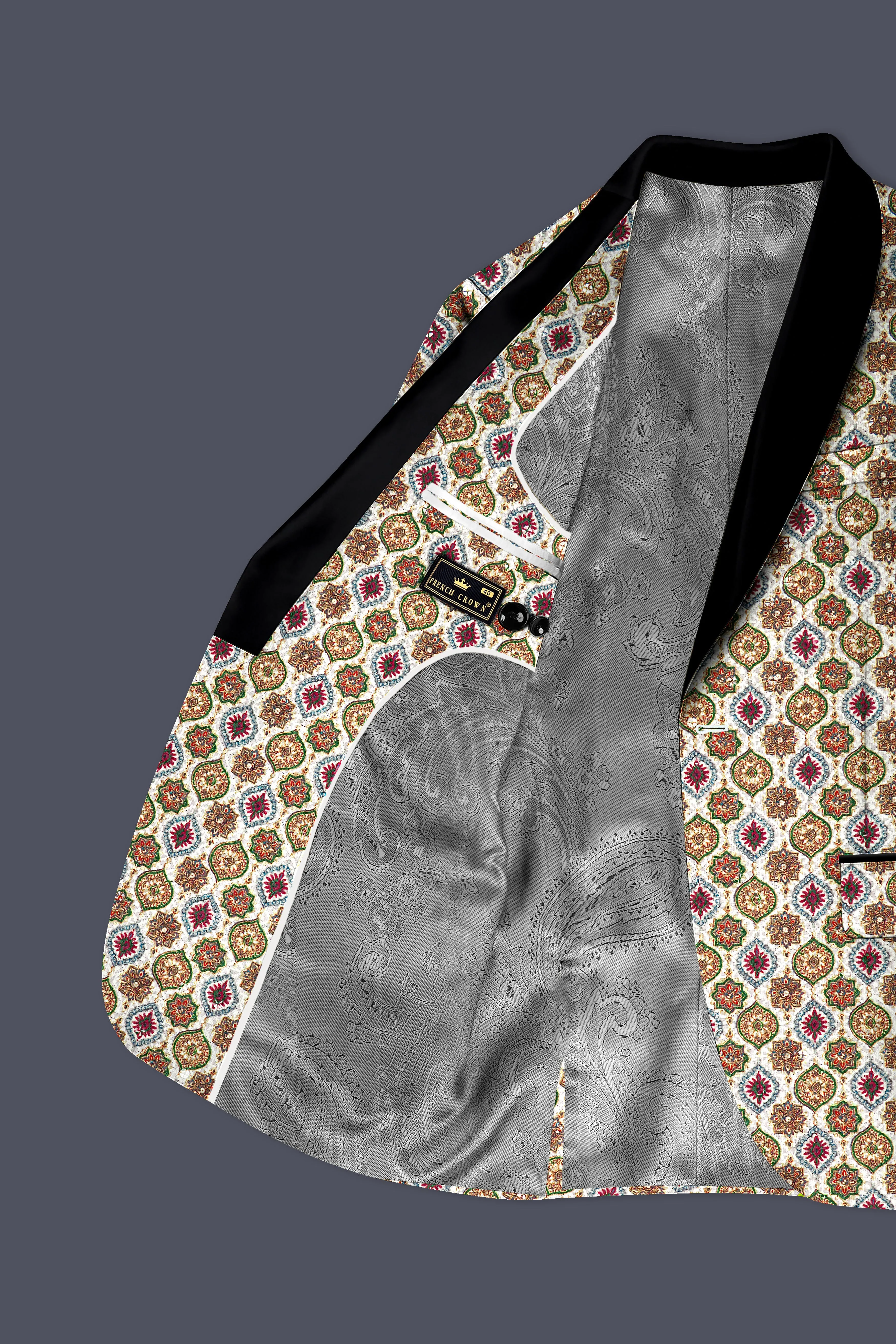 Alvesso-Bright White And Spruce Green Embroidered Designer Tuxedo Blazer sold by French Crown product image thumbnail 4