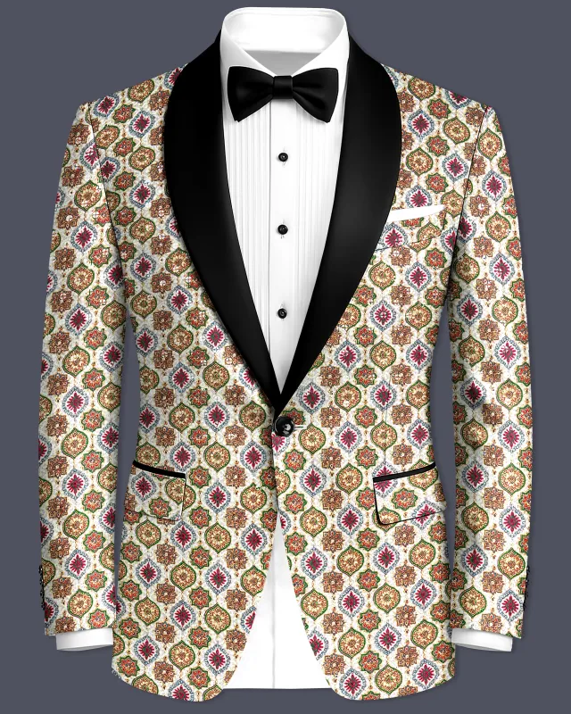 Alvesso-Bright White And Spruce Green Embroidered Designer Tuxedo Blazer made by French Crown