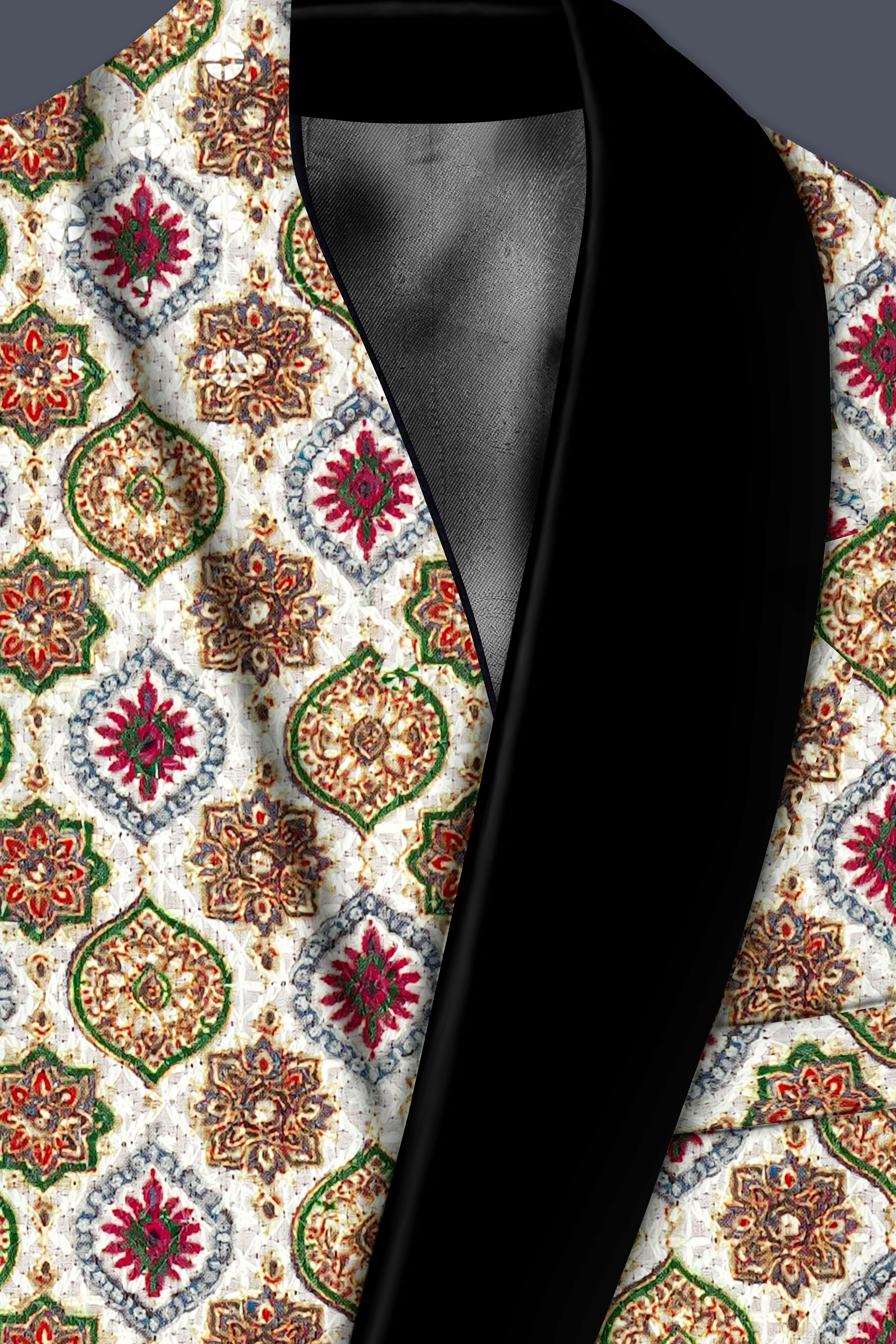 Alvesso-Bright White And Spruce Green Embroidered Designer Tuxedo Blazer sold by French Crown product image thumbnail 5