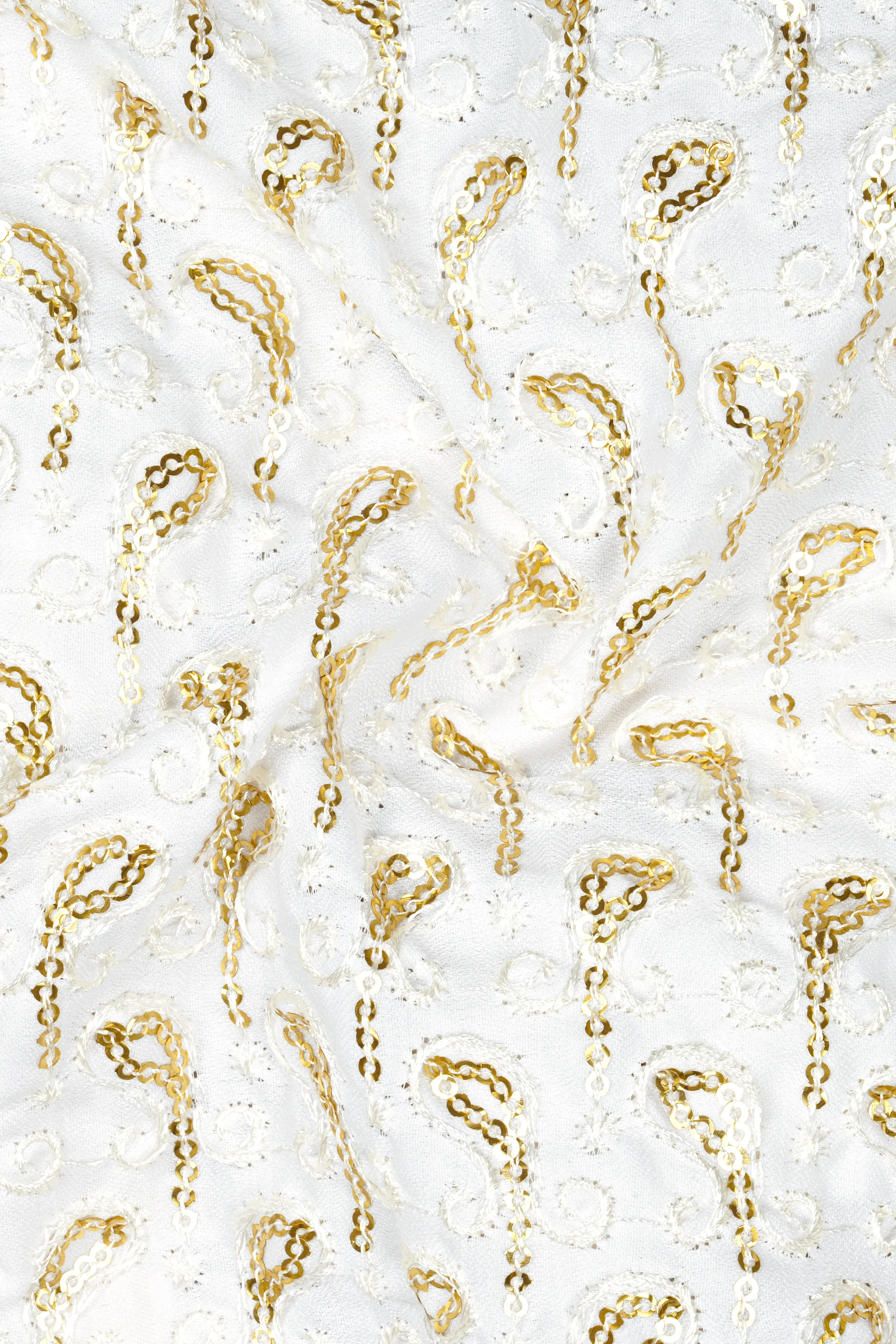 Sequenza-Bright White Leaves Pattern Sequin Embroidered Viscose Designer Tuxedo Blazer sold by French Crown product image thumbnail 3