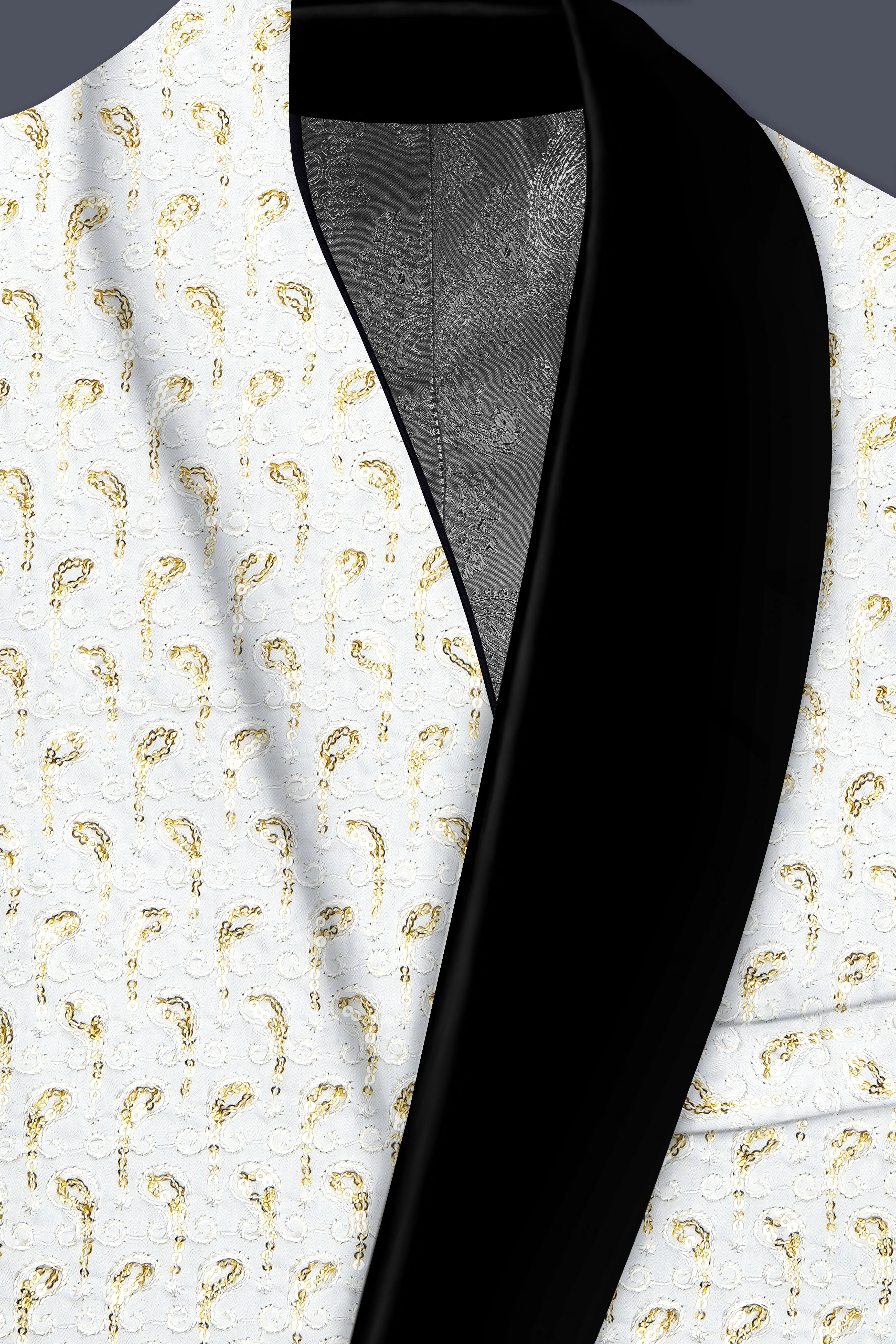 Sequenza-Bright White Leaves Pattern Sequin Embroidered Viscose Designer Tuxedo Suit sold by French Crown product image thumbnail 5
