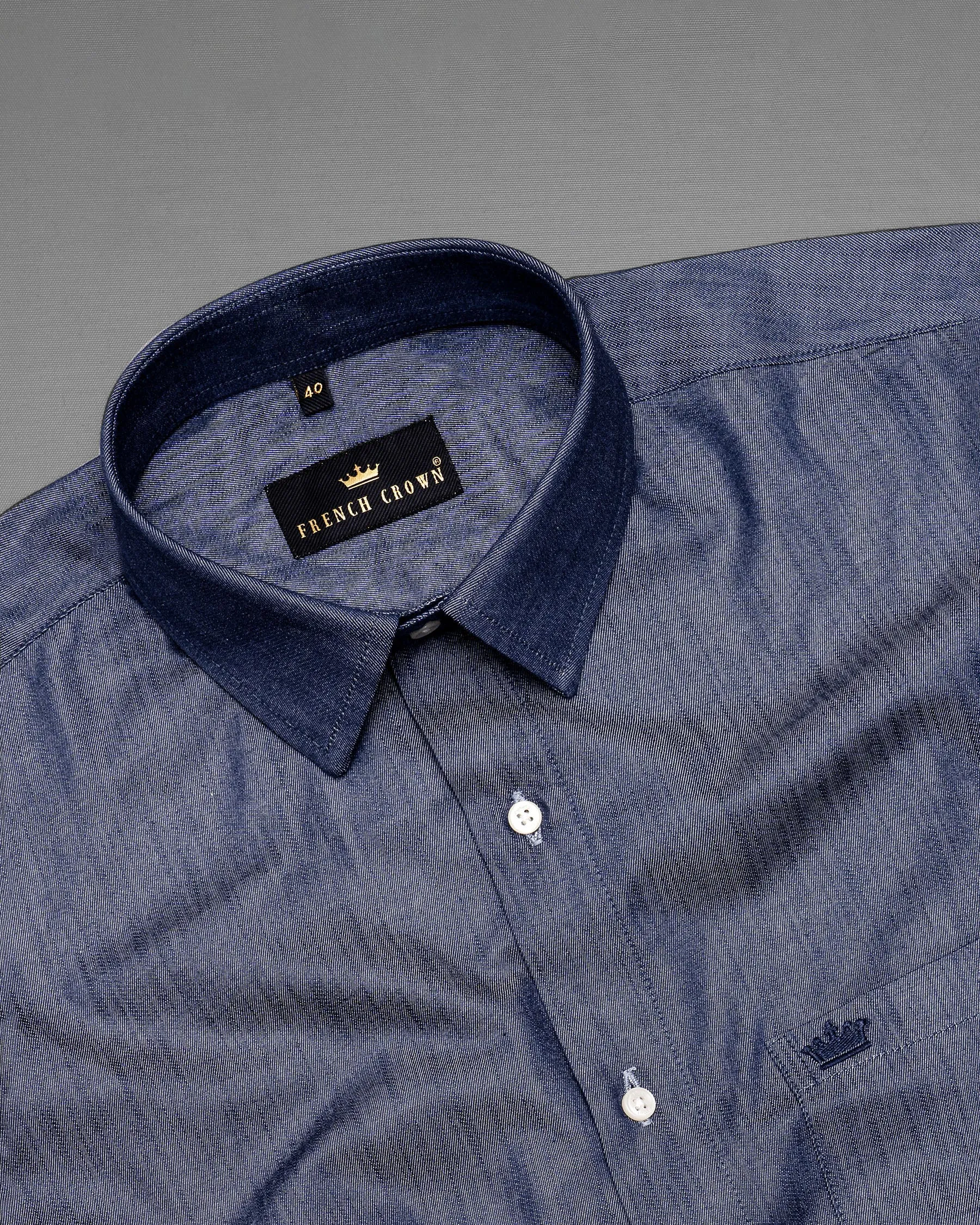 Denim Blue Chambray Premium Cotton Shirt sold by French Crown product image thumbnail 4