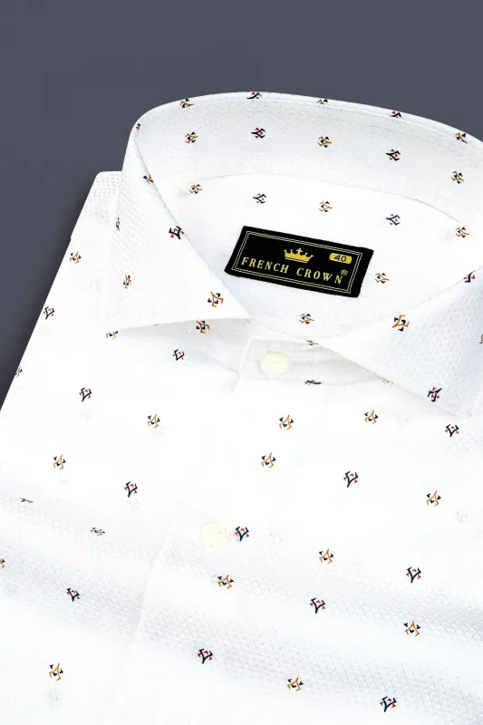 Bright White Printed Dobby Textured Premium Giza Cotton Shirt sold by French Crown