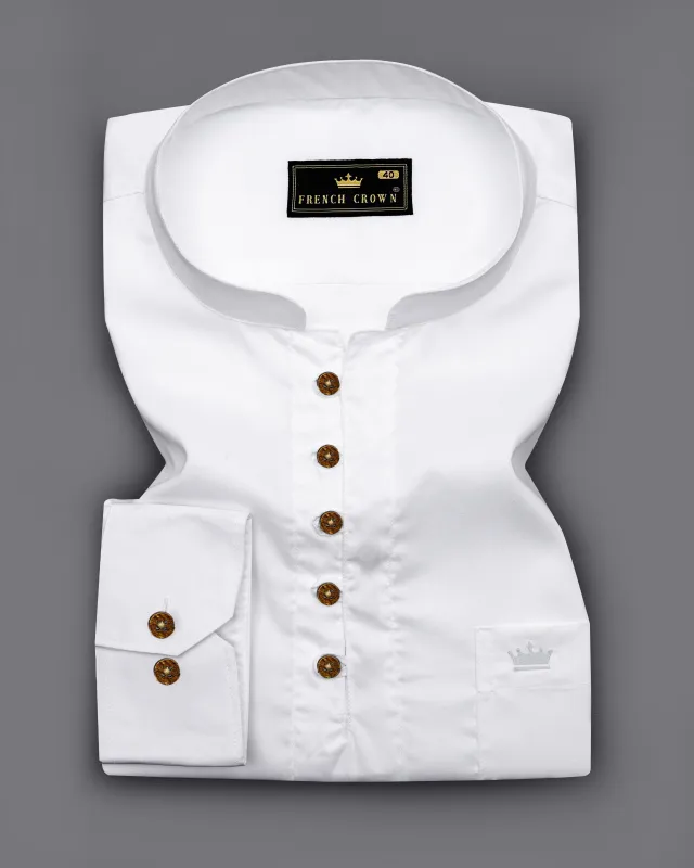 Bright White Twill Textured Giza Cotton Kurta Shirt sold by French Crown