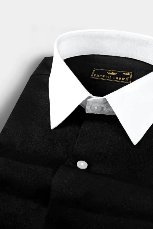 Rich black Corporate Luxurious Linen SHIRT sold by French Crown
